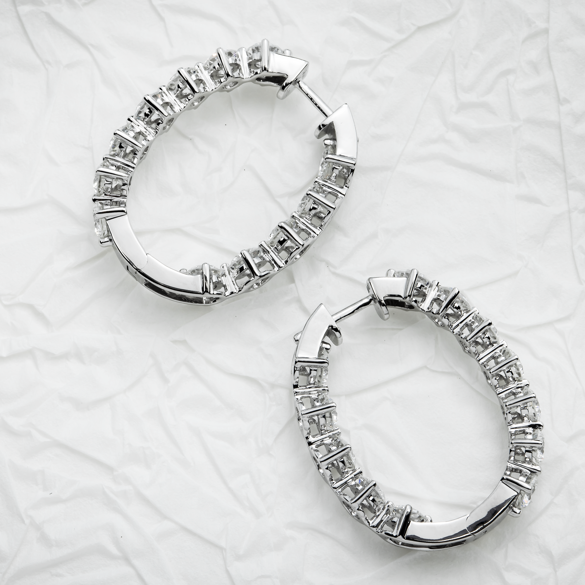 White Gold Round Cut Diamond Inside Hoop Earrings 4.51ctw