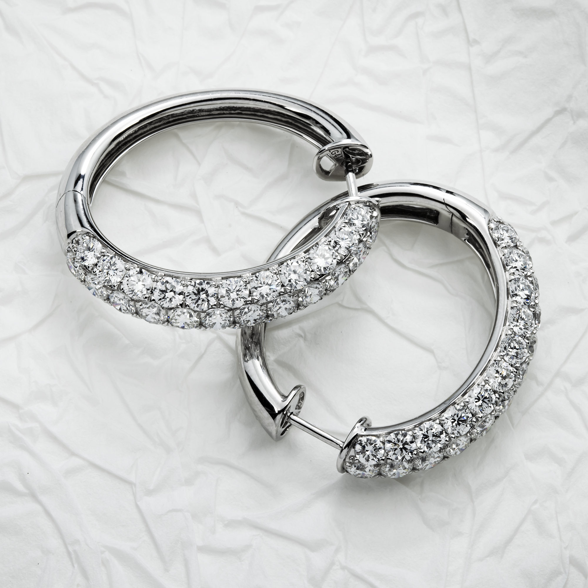 White Gold Round Cut Triple Row Diamond Hoop Earrings 5.95ctw
