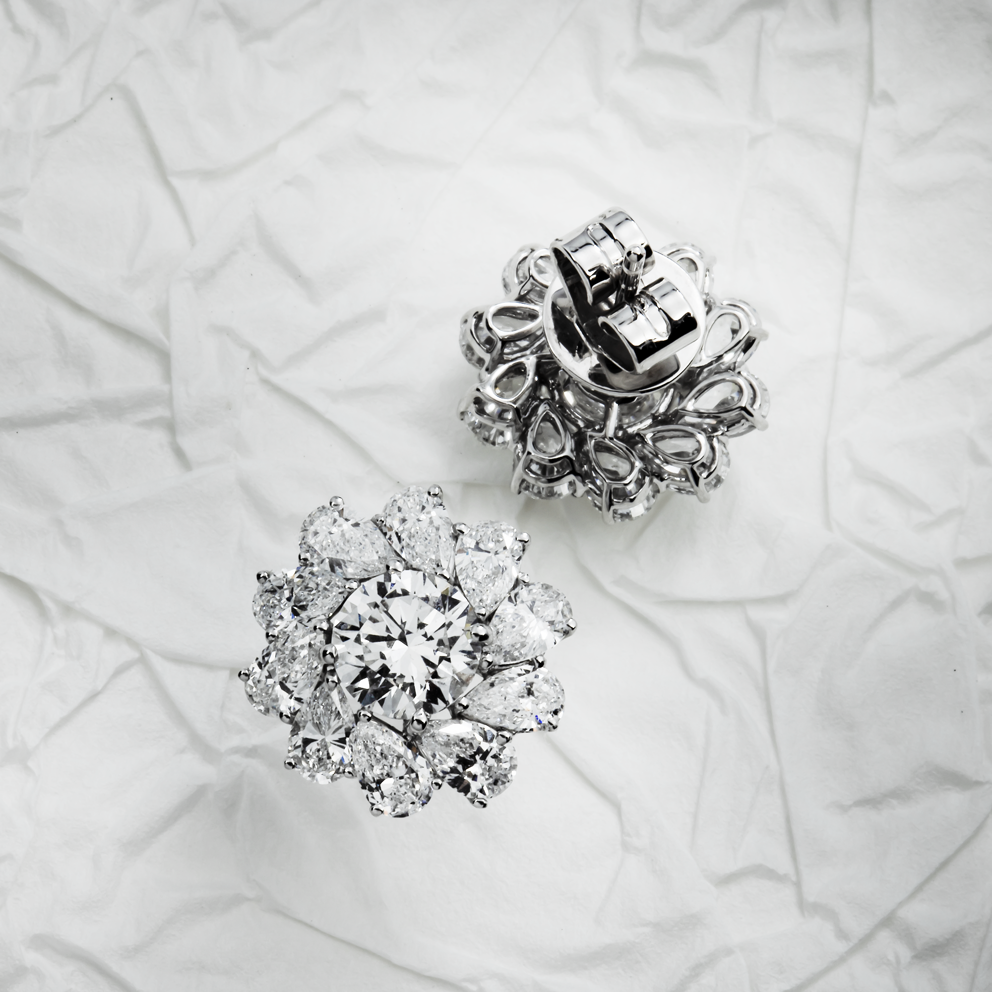 White Gold Round & Pear Cut Diamond Stud Earrings 3.85ctw