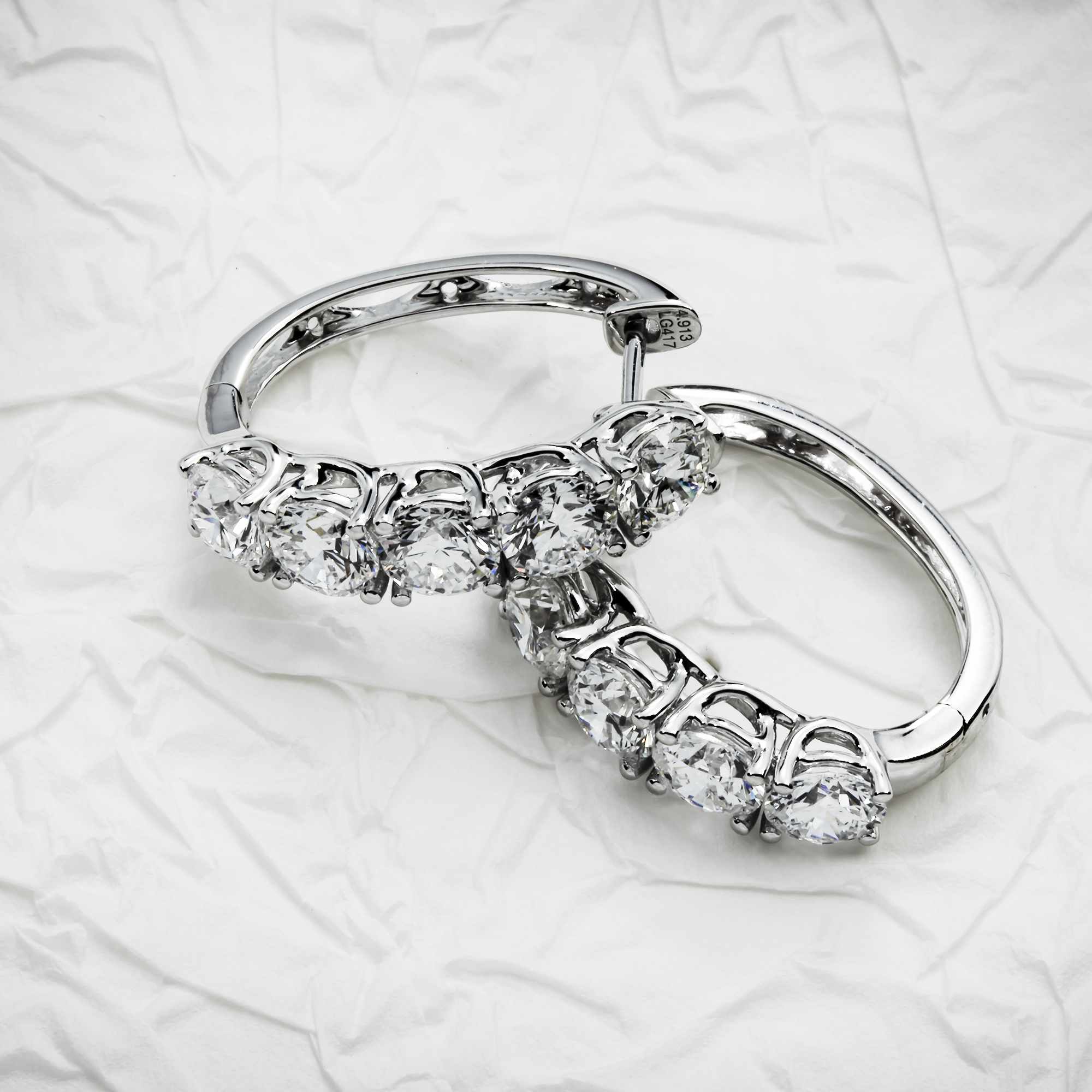 White Gold Round Cut Diamond Hoop Earrings 4.92ctw