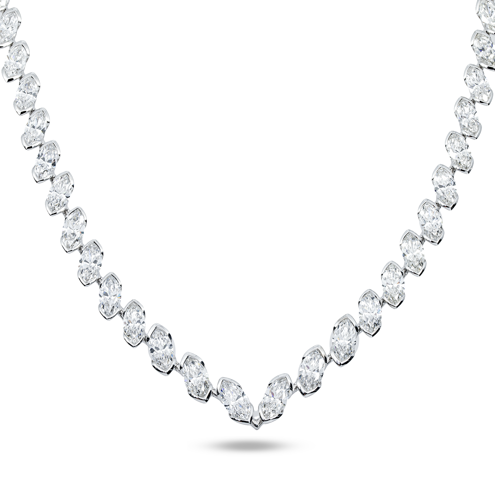 14K White Gold Bezel Set Marquise Cut Satellite Necklace 43.84ct