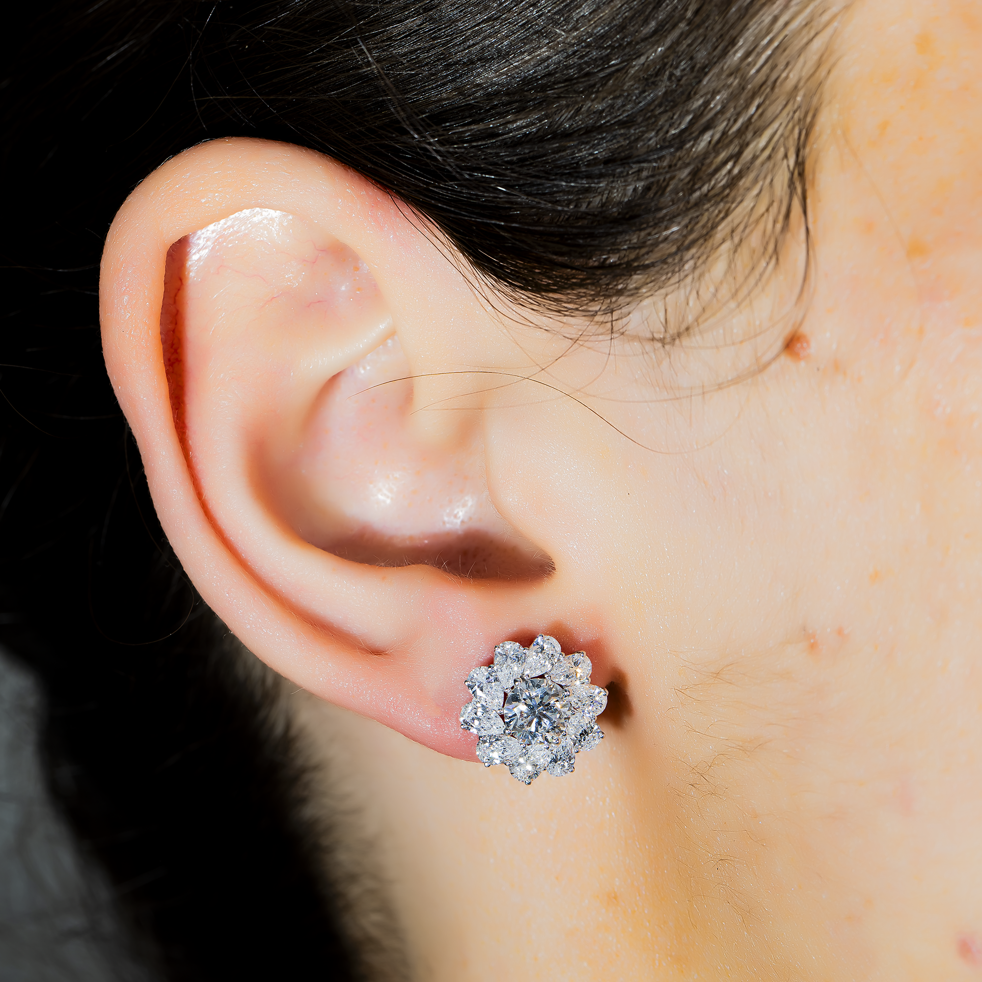 White Gold Round & Pear Cut Diamond Stud Earrings 3.85ctw