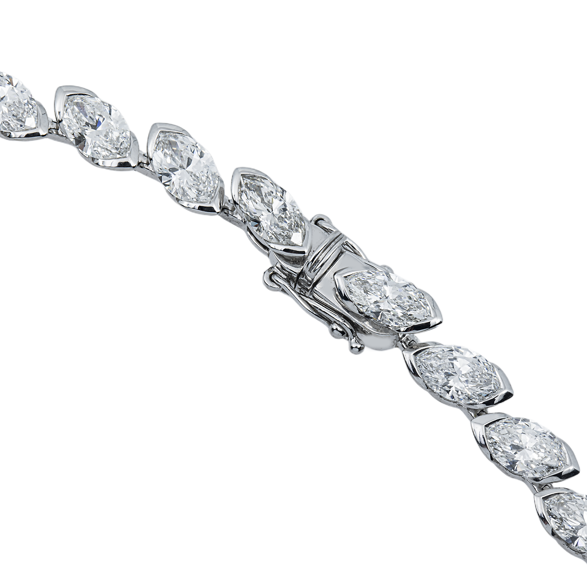 14K White Gold Bezel Set Marquise Cut Satellite Necklace 43.84ct