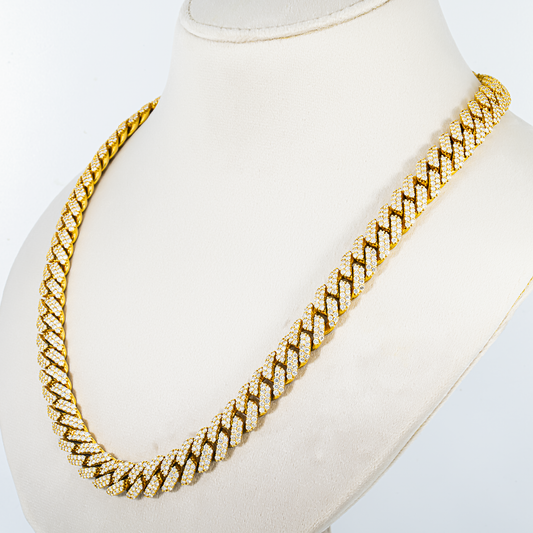 14K Yellow Gold Round Diamond Cuban Link Chain 34.0ct