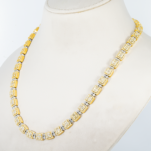 14K Two Tone Round & Baguette Cut Diamond Chain 14.62ct