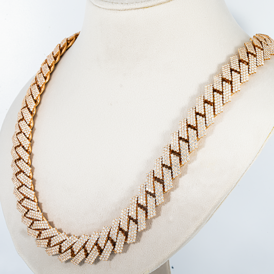 14K Rose Gold Round Diamond Cuban Link Chain 57.0ct