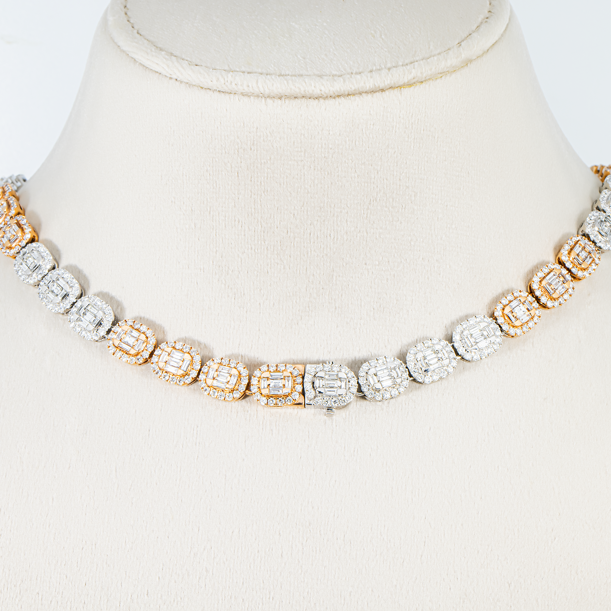 14K Two Tone Round & Baguette Cut Diamond Chain 23.74ct