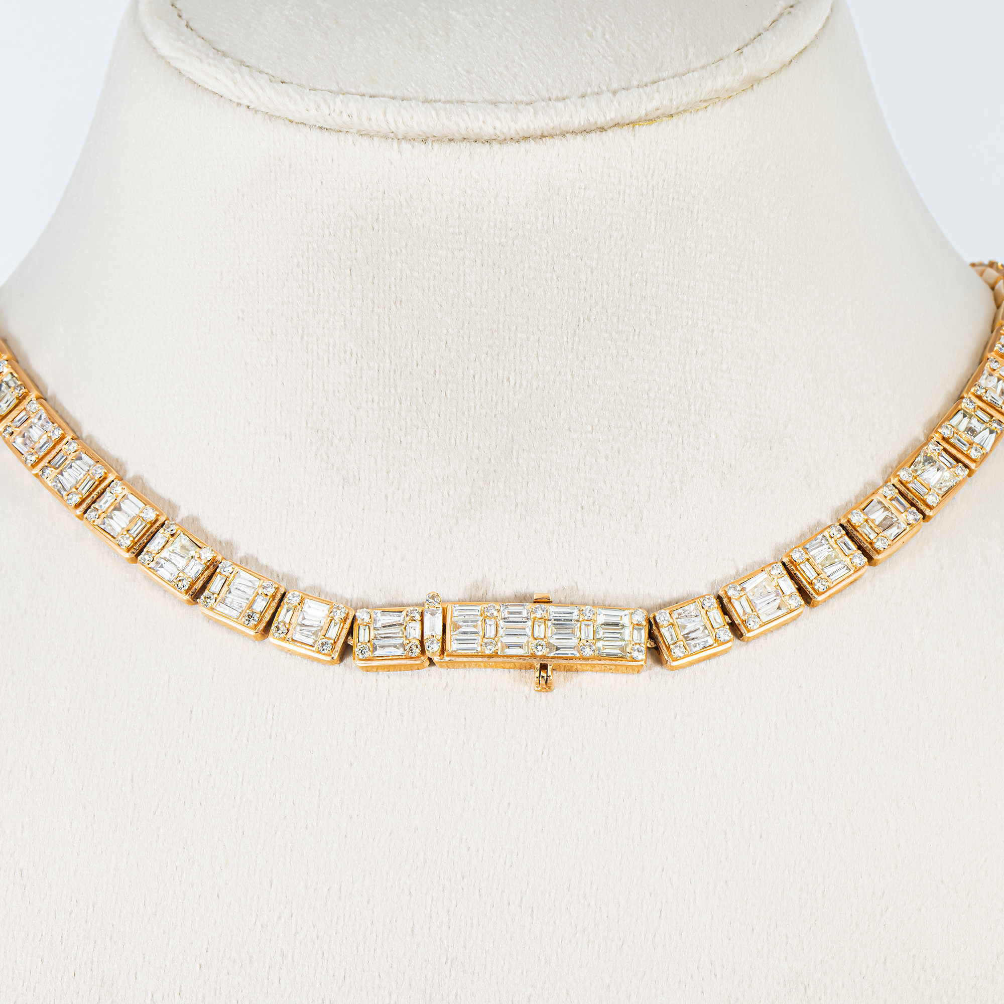 14K Rose Gold Round & Baguette Cut Diamond Chain 20.08ct