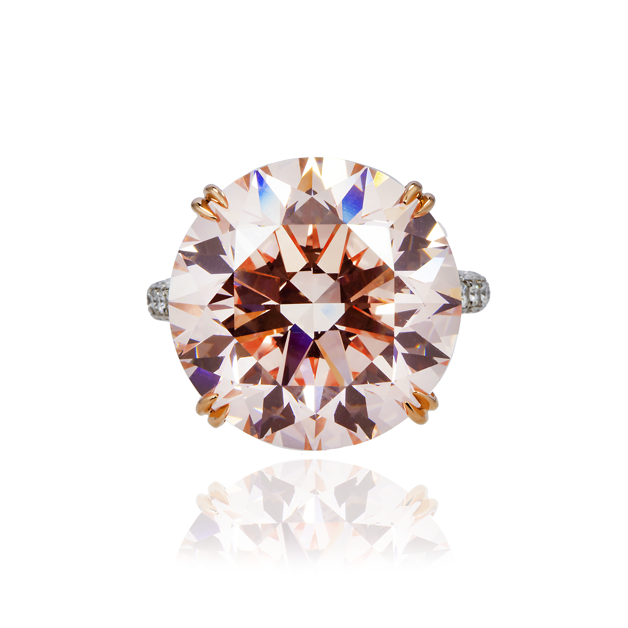 GIA Platinum 19.27ct Round Cut Fancy Vivid Pink Diamond Ring 21.18ctw