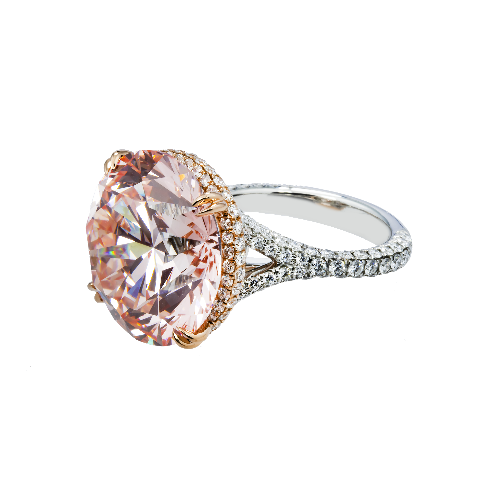 GIA Platinum 19.27ct Round Cut Fancy Vivid Pink Diamond Ring 21.18ctw