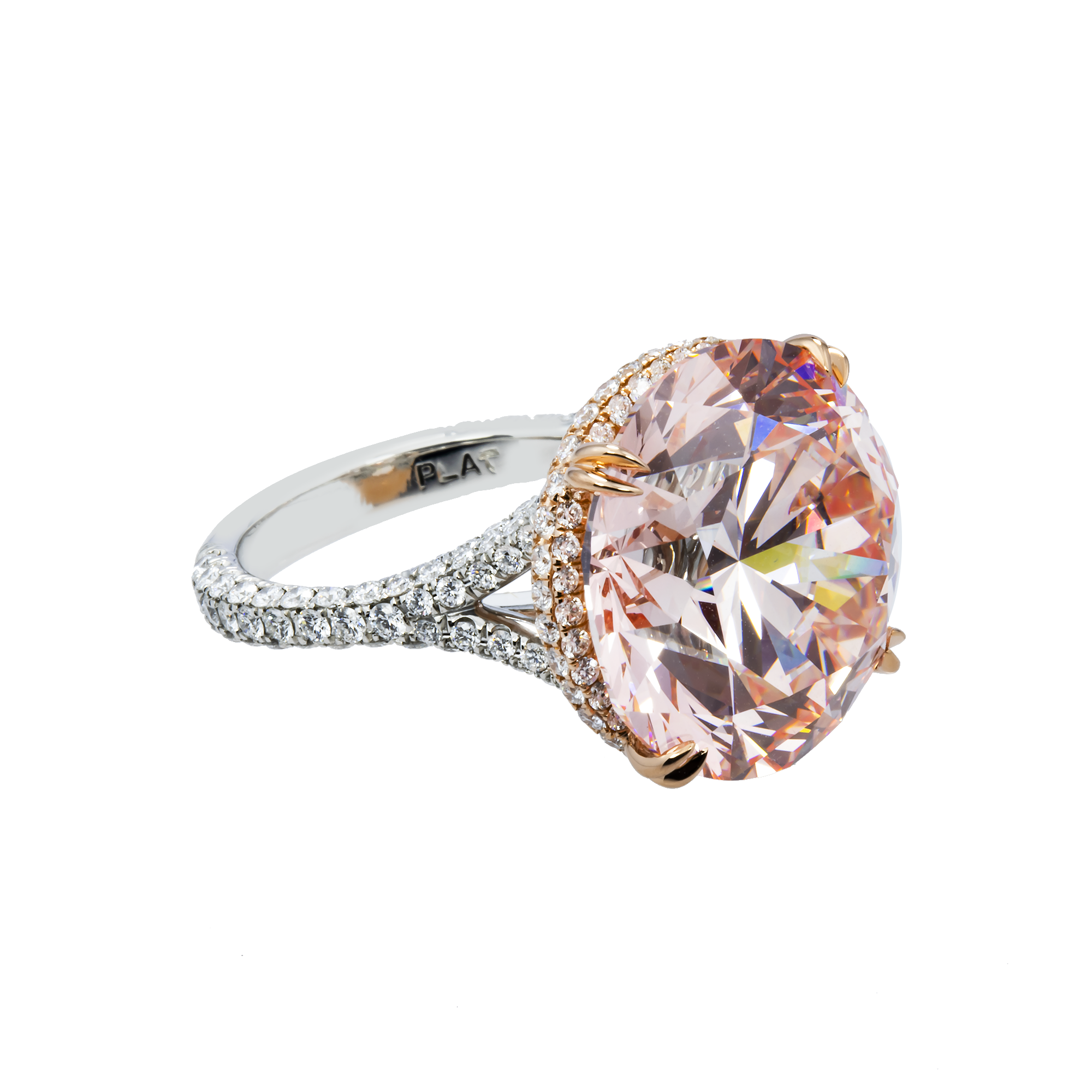 GIA Platinum 19.27ct Round Cut Fancy Vivid Pink Diamond Ring 21.18ctw
