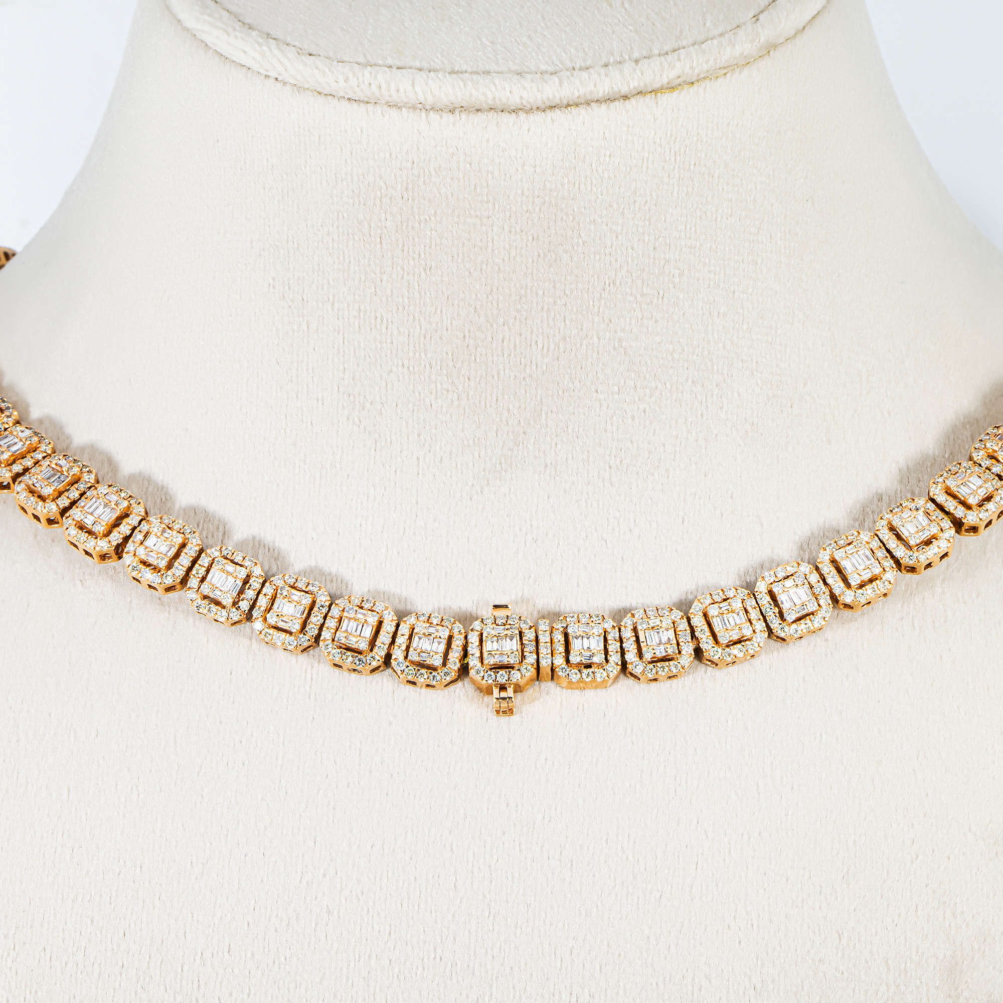 14K Rose Gold Graduated Round & Baguette Cut Diamond Tennis Chain 23.96ct