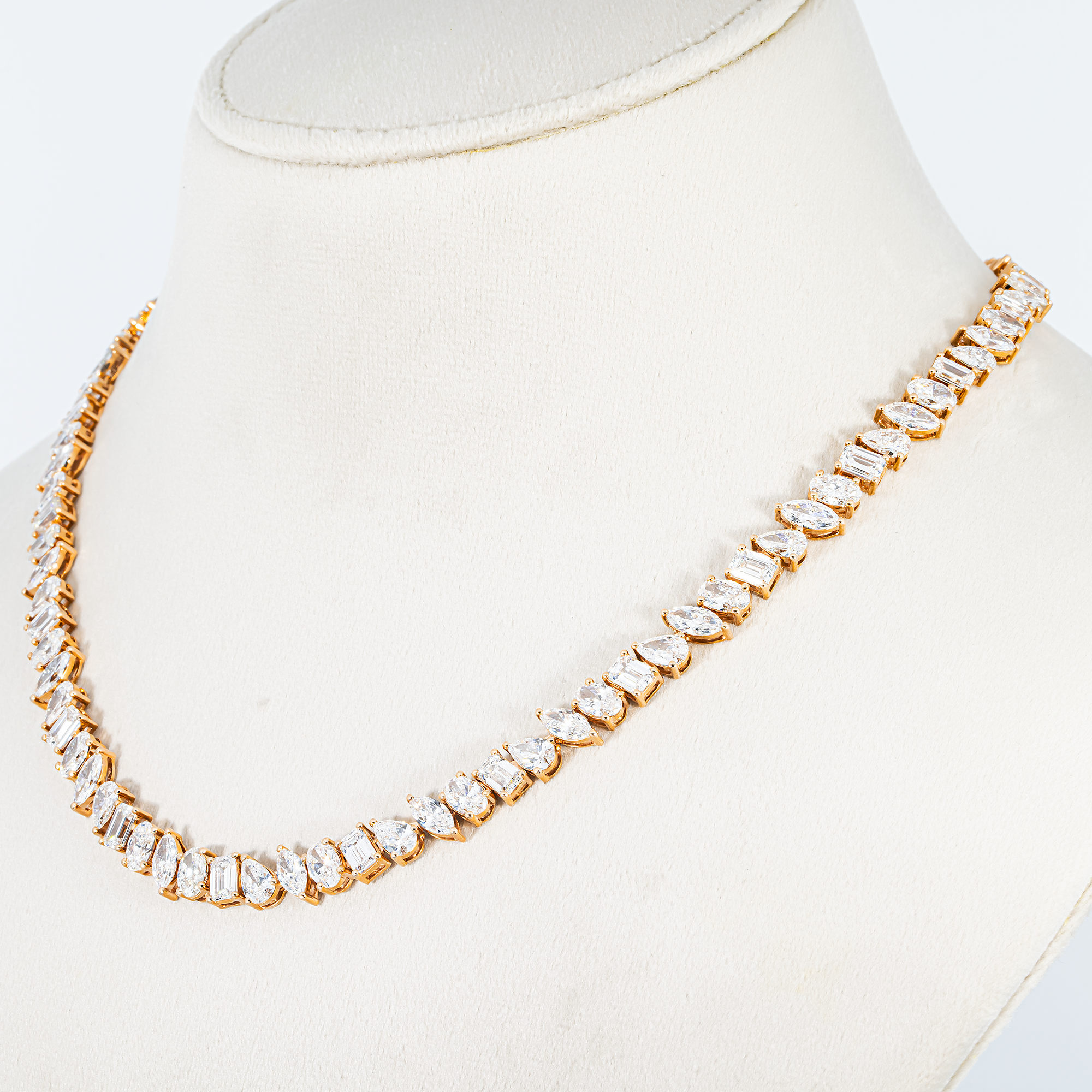 14K Rose Gold Multi Cut Diamond Necklace 35.22ct