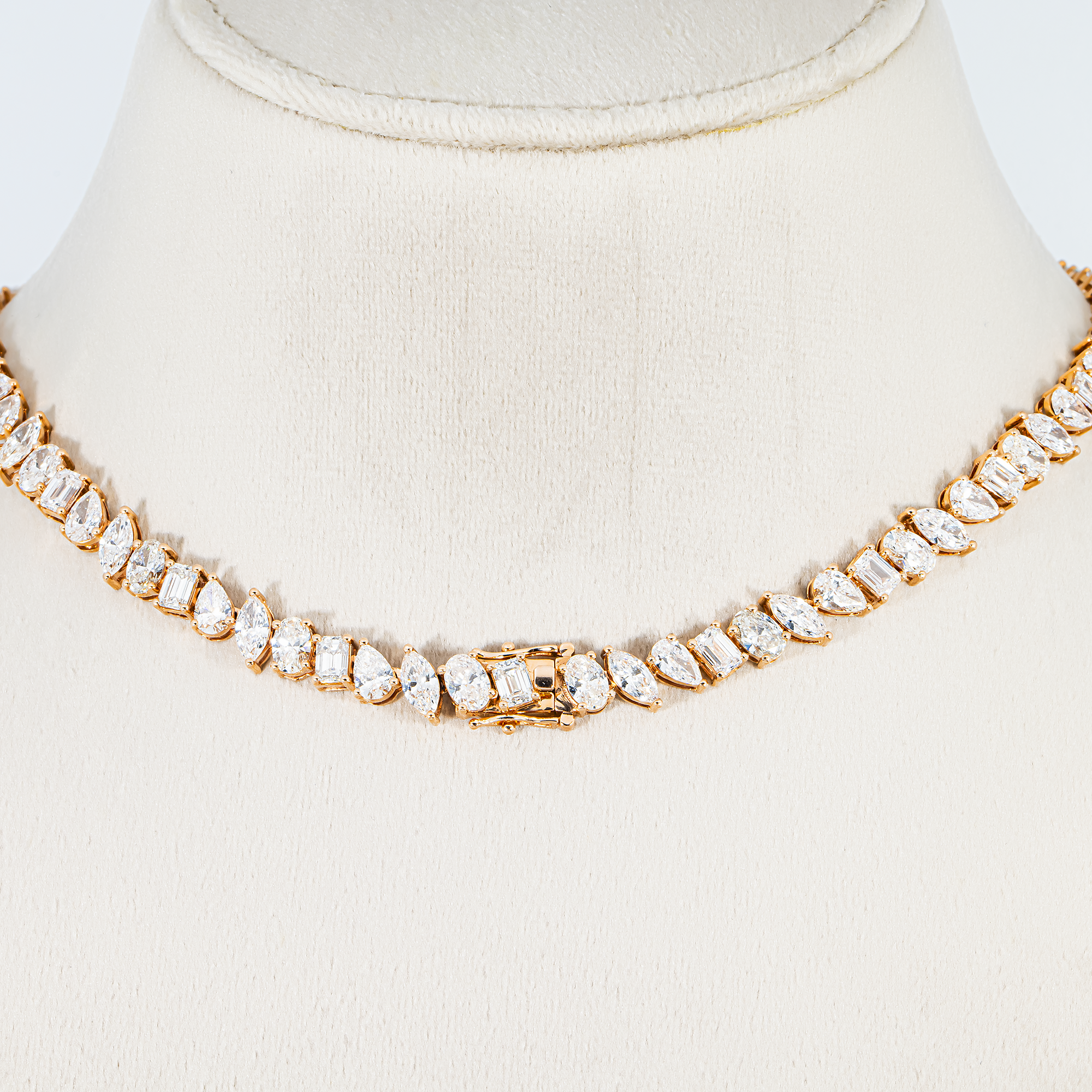 14K Rose Gold Multi Cut Diamond Necklace 35.22ct