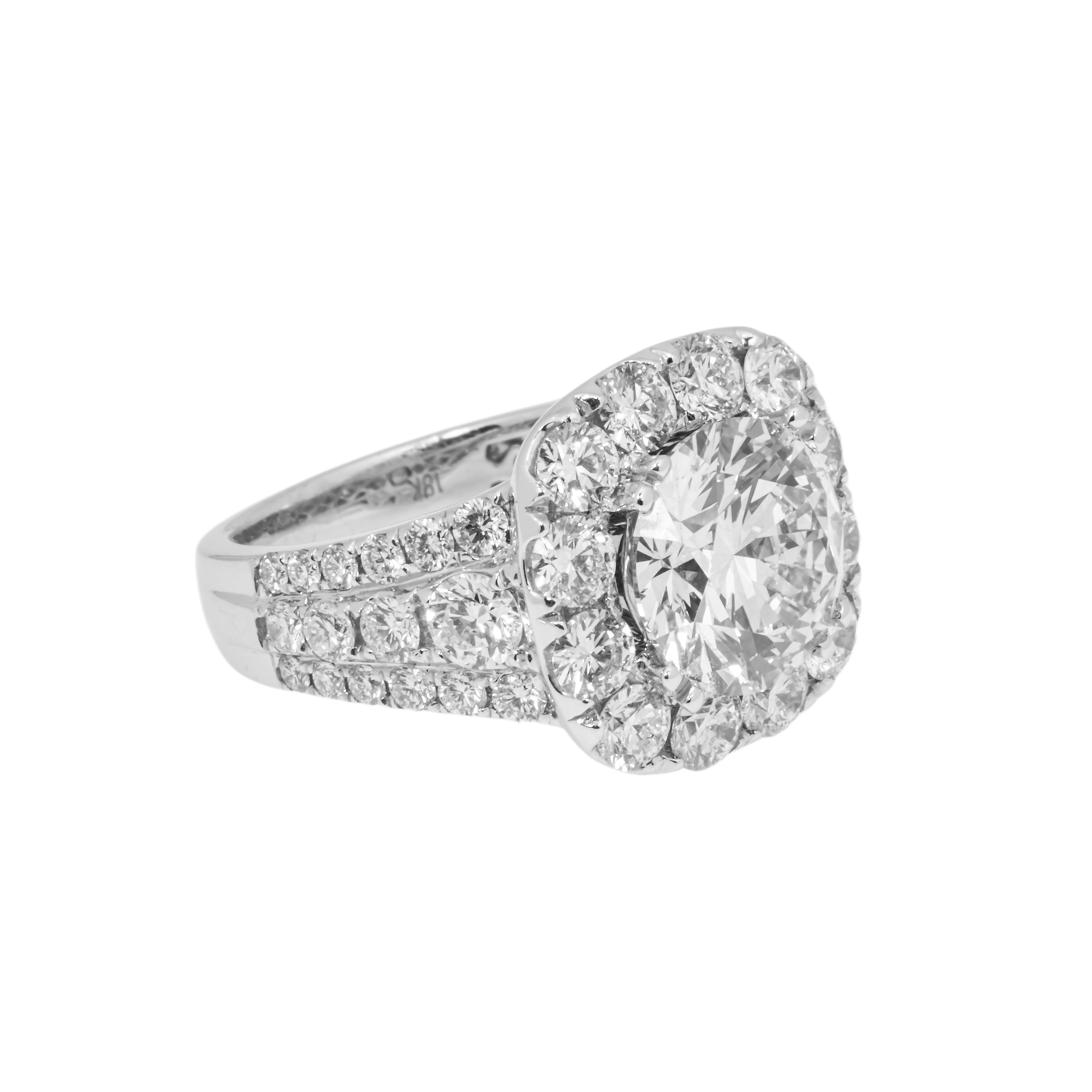 18K White Gold 3.92Ct Round Cut Diamond Engagement Ring 7.22Ctw Bridal