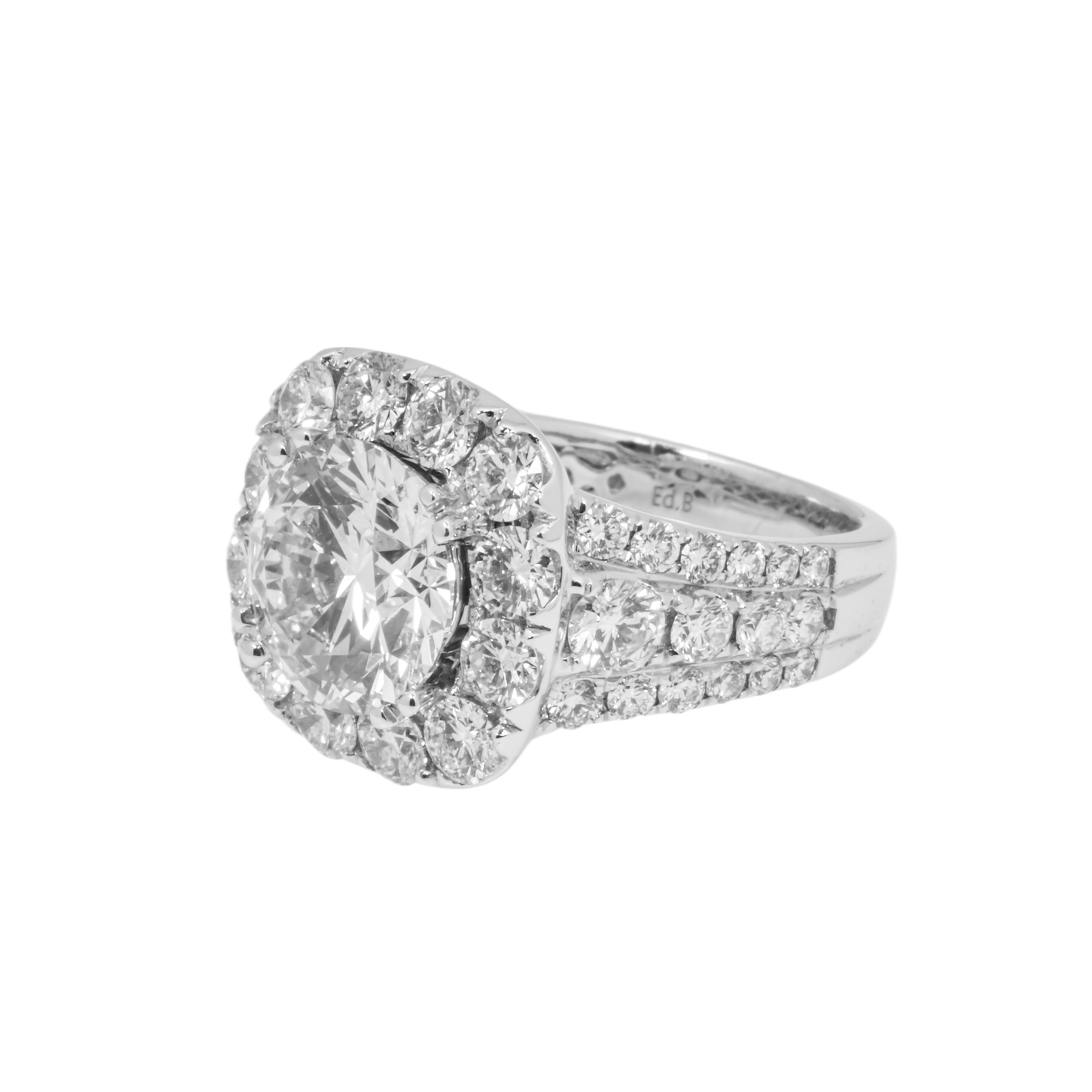 18K White Gold 3.92Ct Round Cut Diamond Engagement Ring 7.22Ctw Bridal