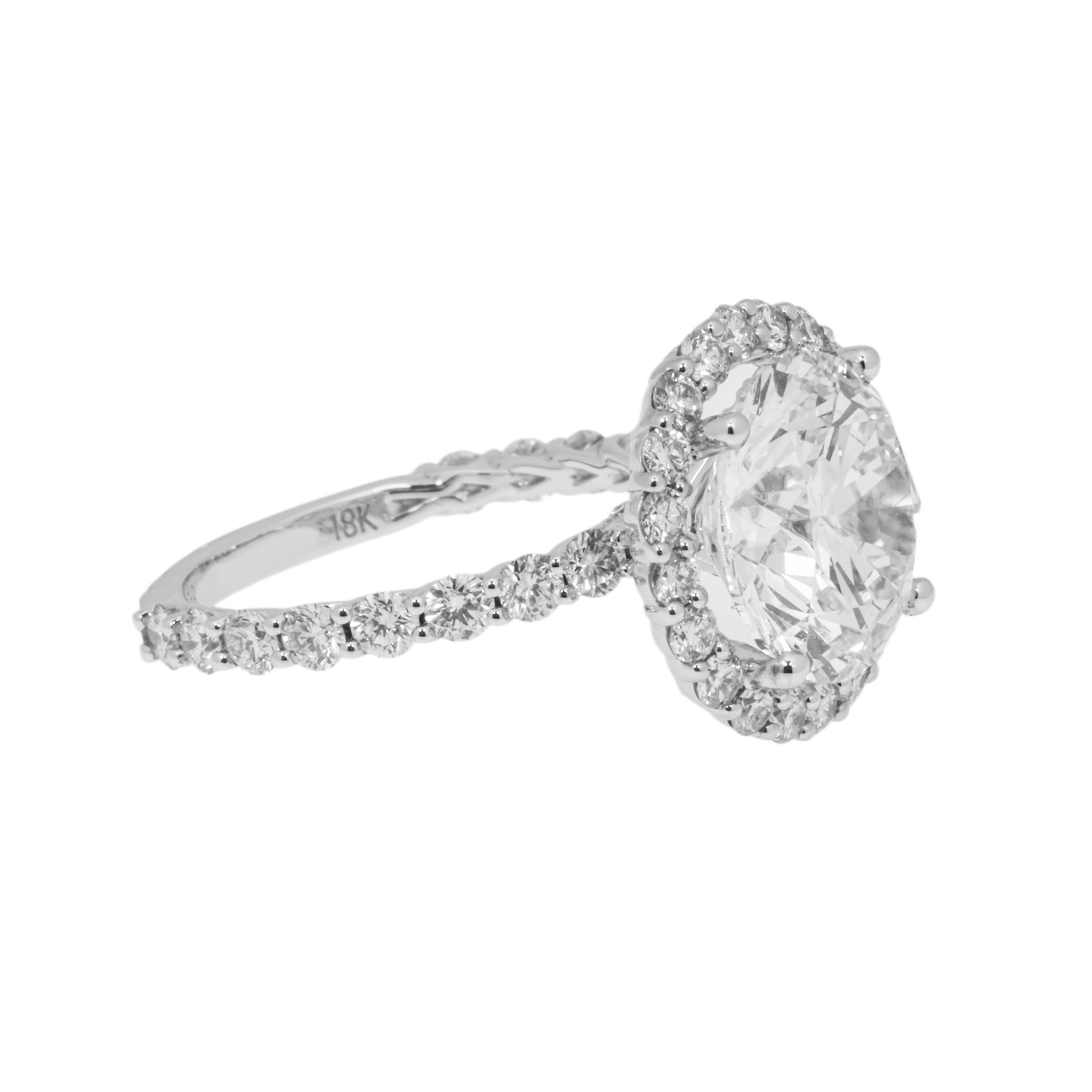 18K White Gold 5.11Ct Round Cut Diamond Engagement Ring 6.67Ctw Bridal