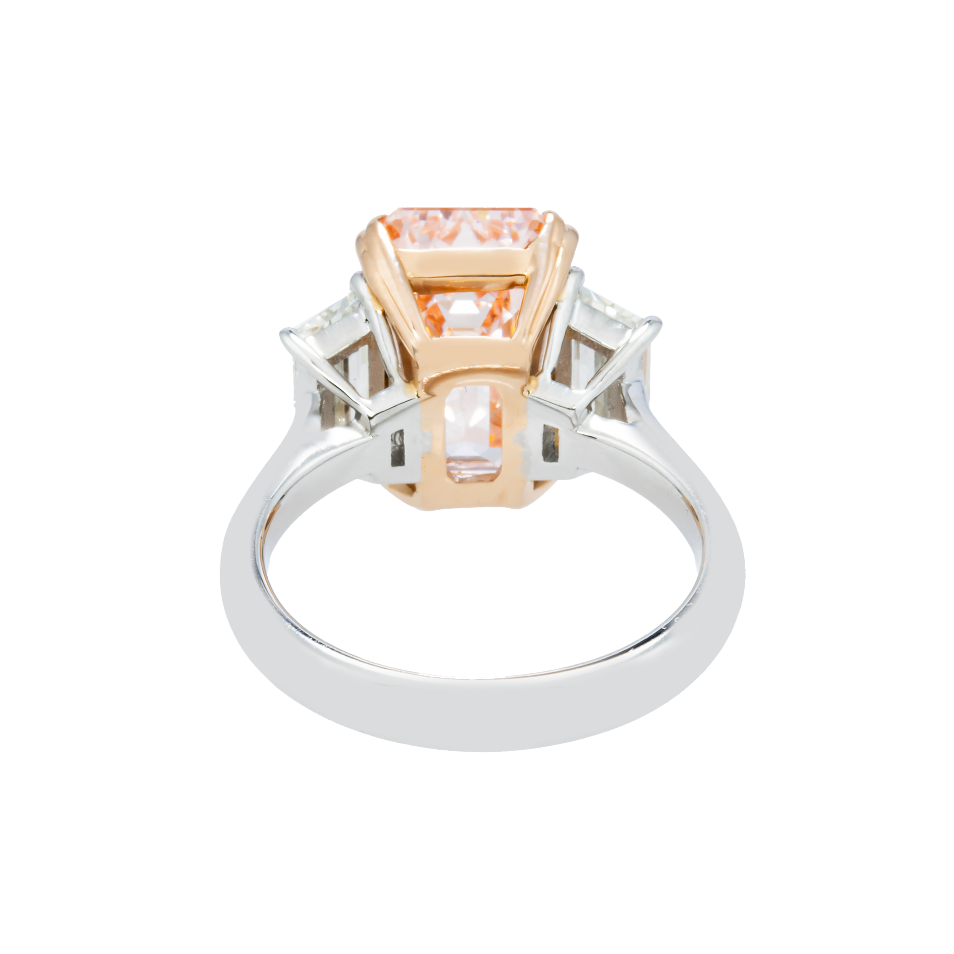 GIA Platinum 5.76ct Emerald Cut Fancy Pink Triple Diamond Ring 6.93ctw