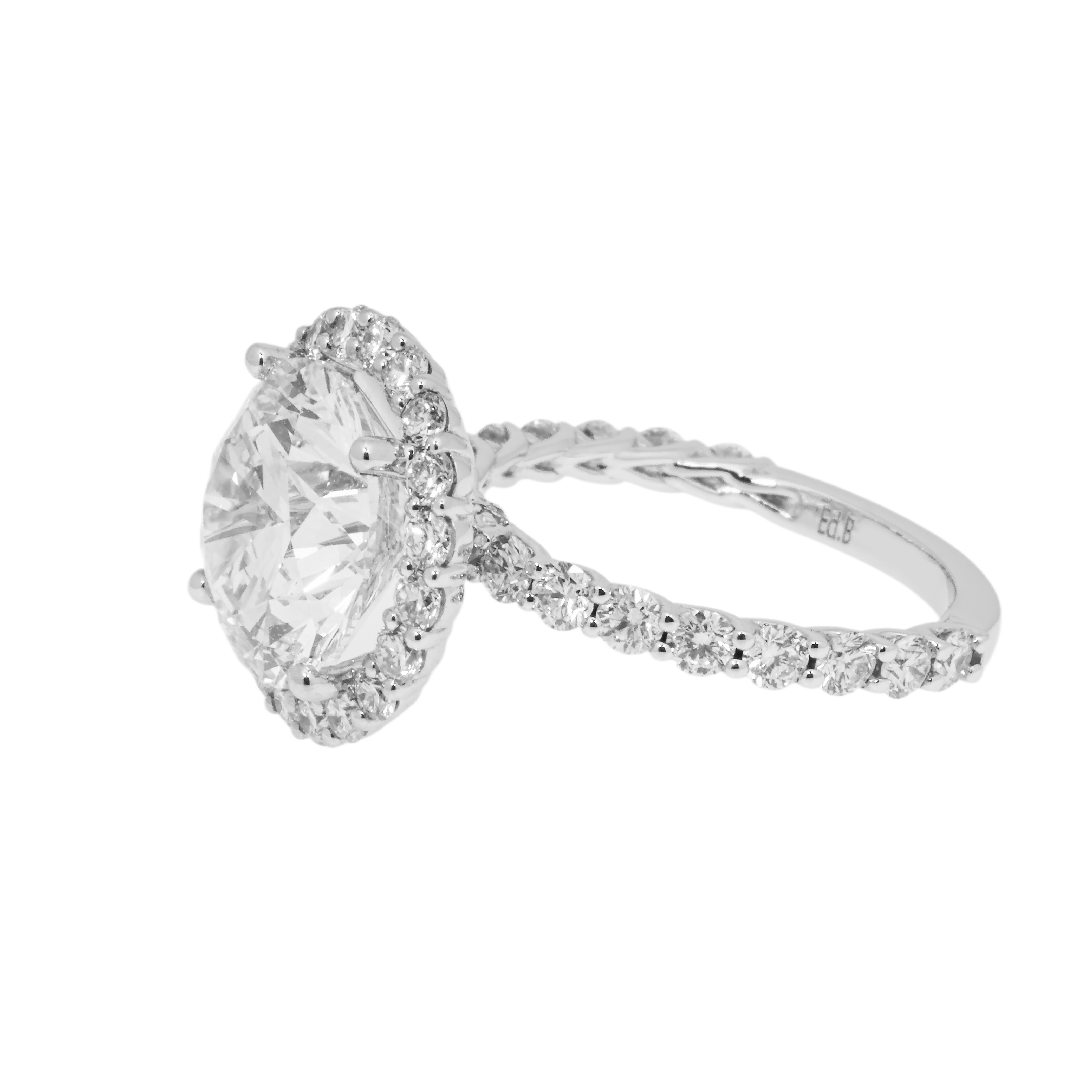 18K White Gold 5.11Ct Round Cut Diamond Engagement Ring 6.67Ctw Bridal