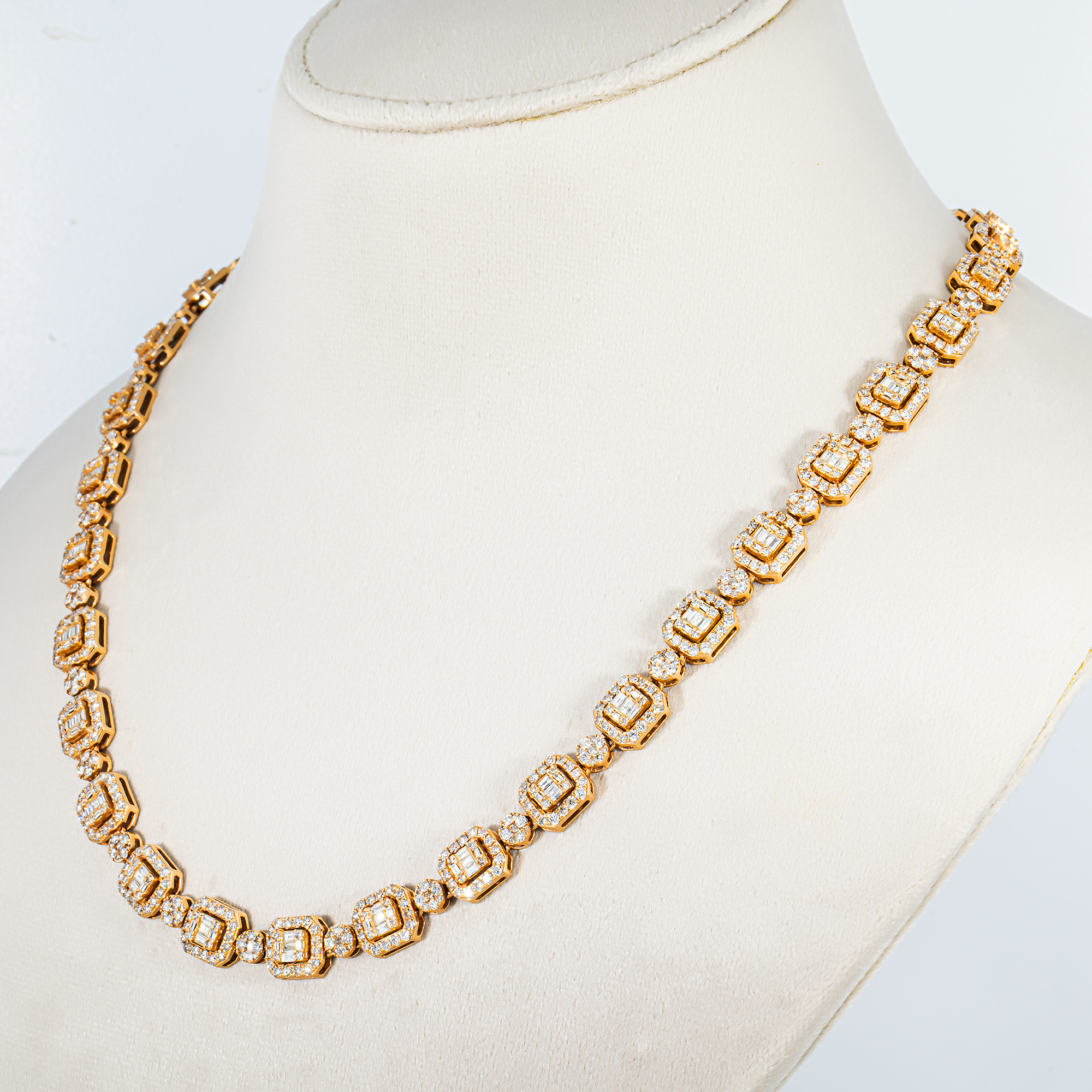14K Rose Gold Round & Baguette Cut Diamond Tennis Chain 17.57ct