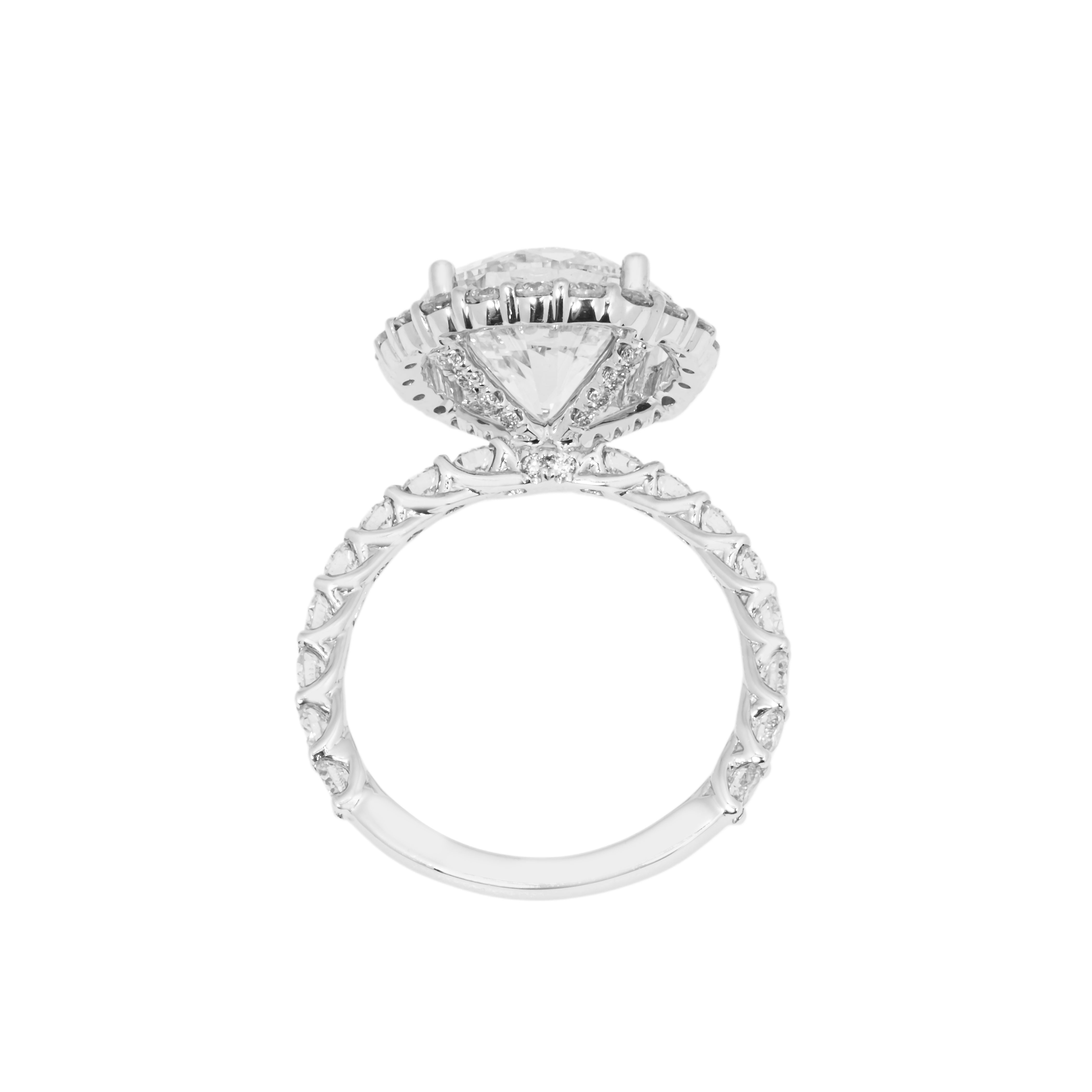 18K White Gold 5.11Ct Round Cut Diamond Engagement Ring 6.67Ctw Bridal