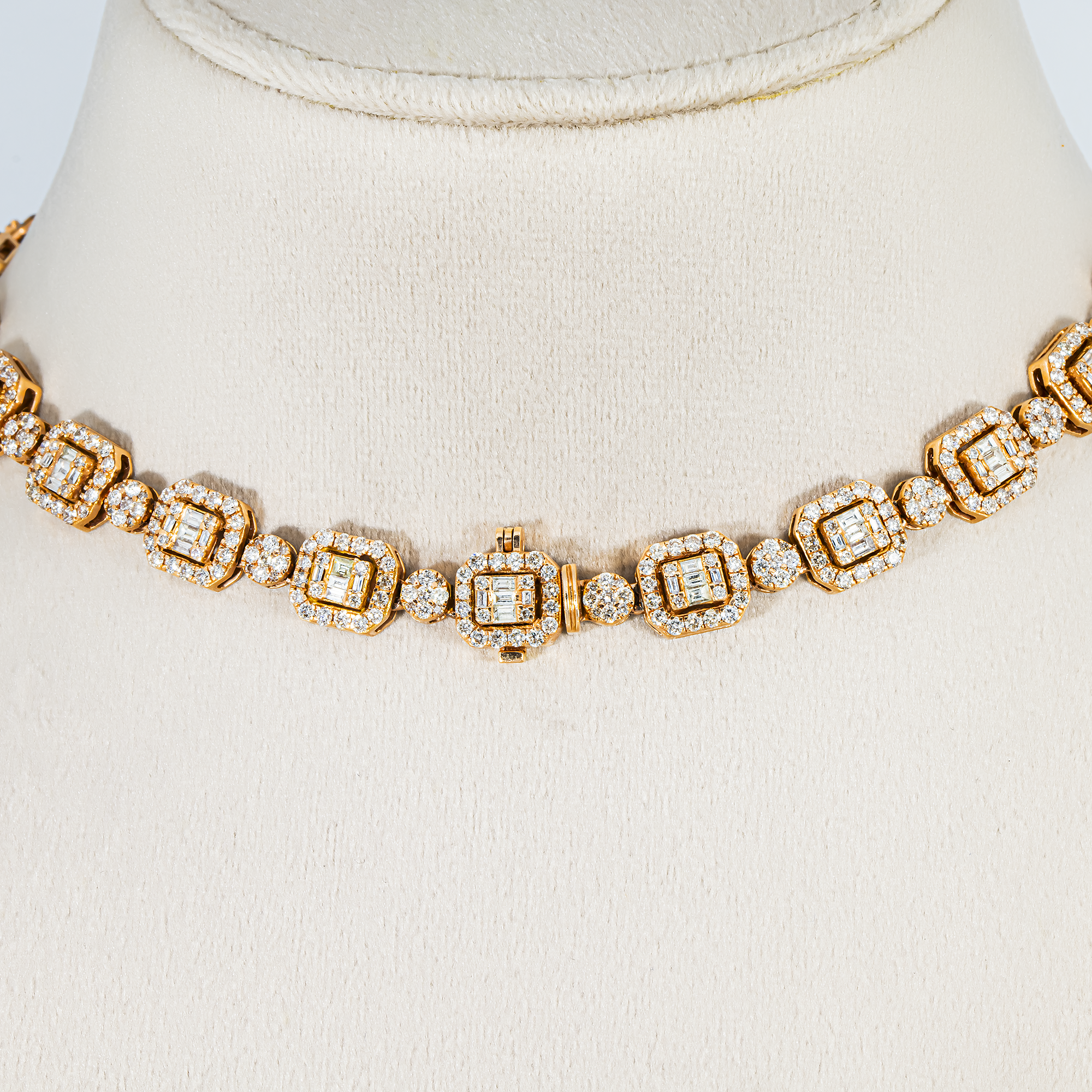 14K Rose Gold Round & Baguette Cut Diamond Tennis Chain 17.57ct