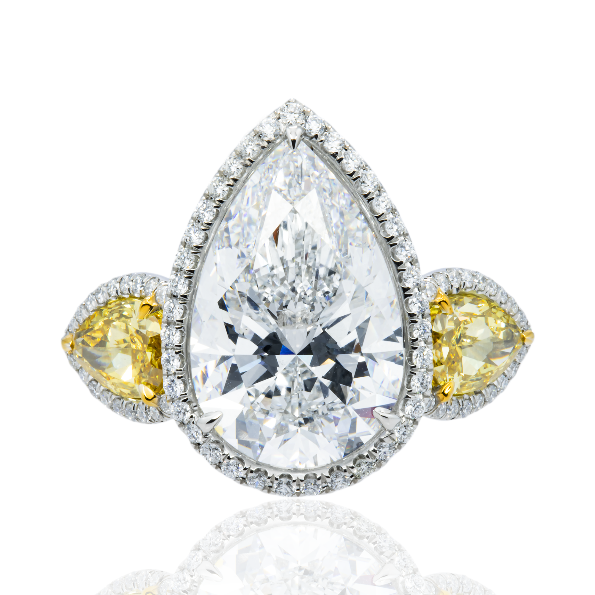 Platinum Triple Pear Cut White & Fancy Yellow Diamond Ring 19.57ctw