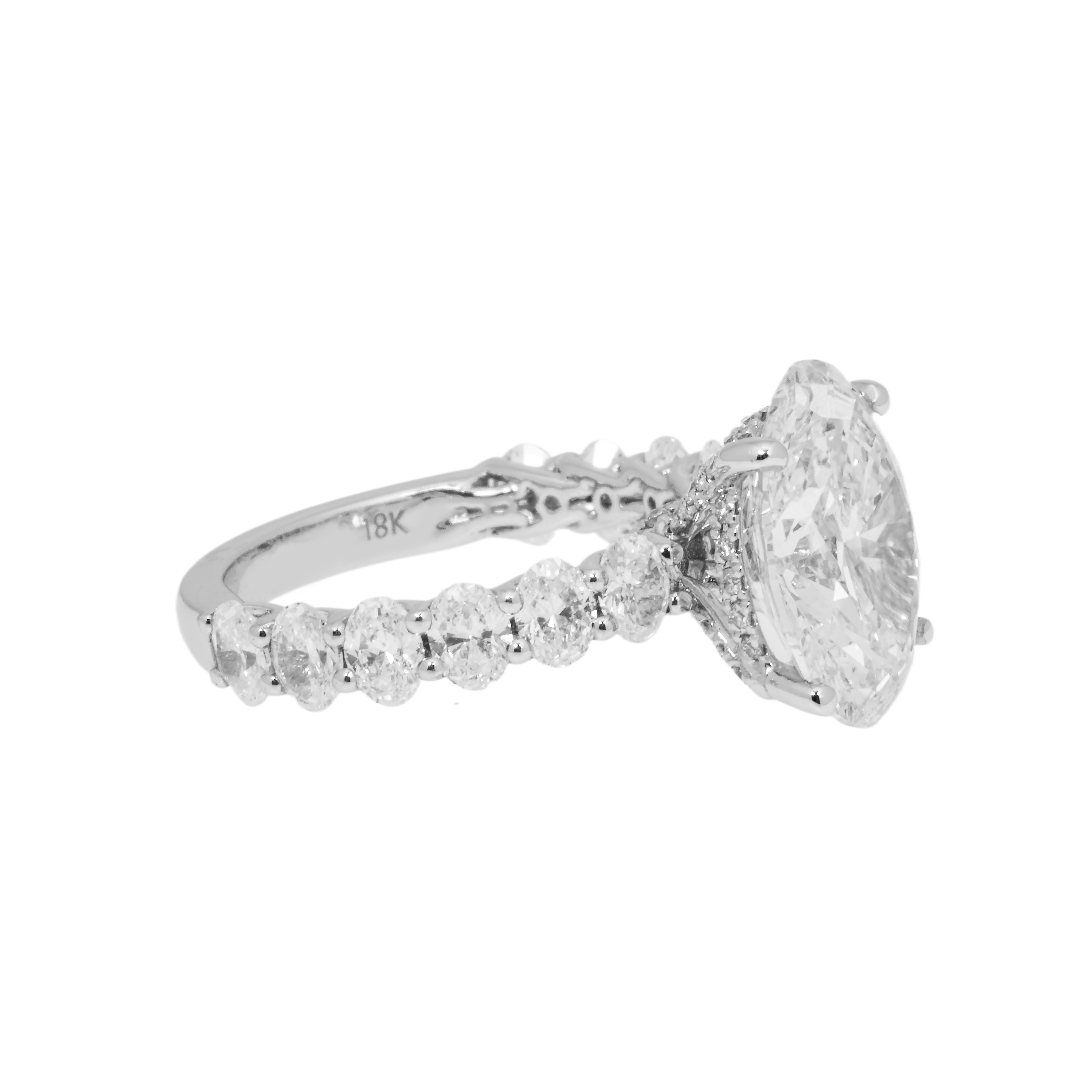 18K White Gold 4.73Ct Oval Cut Engagement Ring 7.38Ctw Bridal