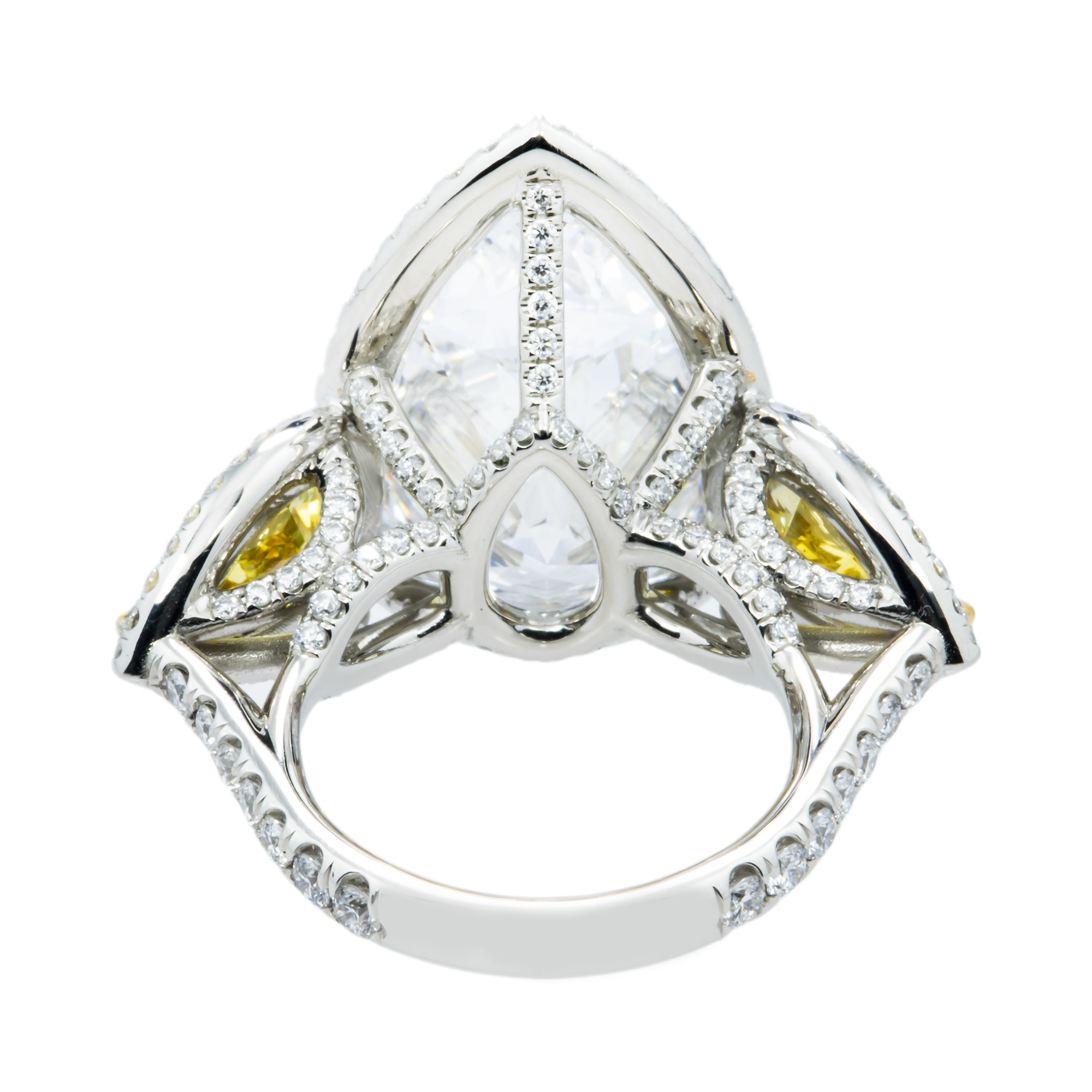 Platinum Triple Pear Cut White & Fancy Yellow Diamond Ring 19.57ctw