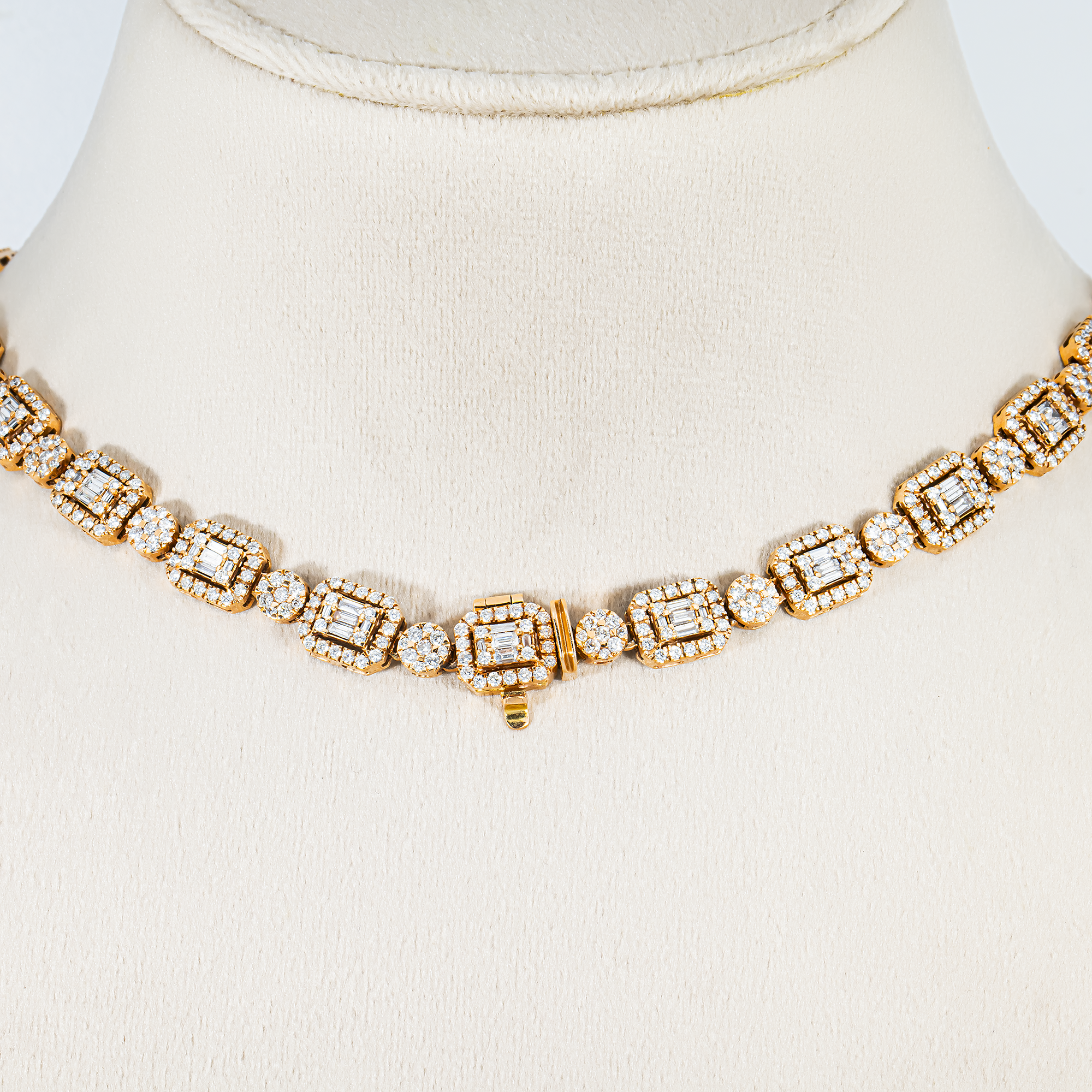 14K Rose Gold Round & Baguette Cut Diamond Tennis Chain 14.99ct