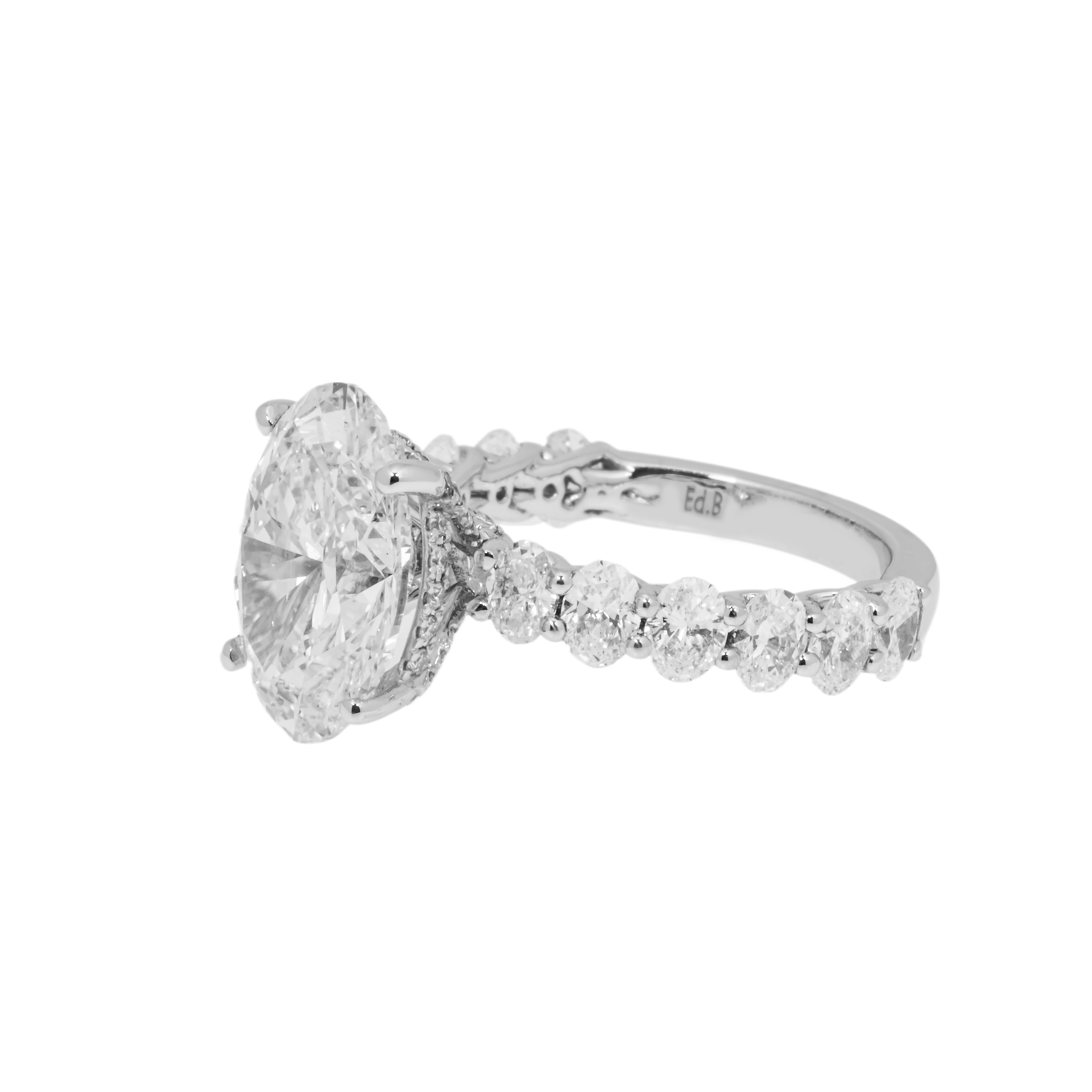 18K White Gold 4.73Ct Oval Cut Engagement Ring 7.38Ctw Bridal