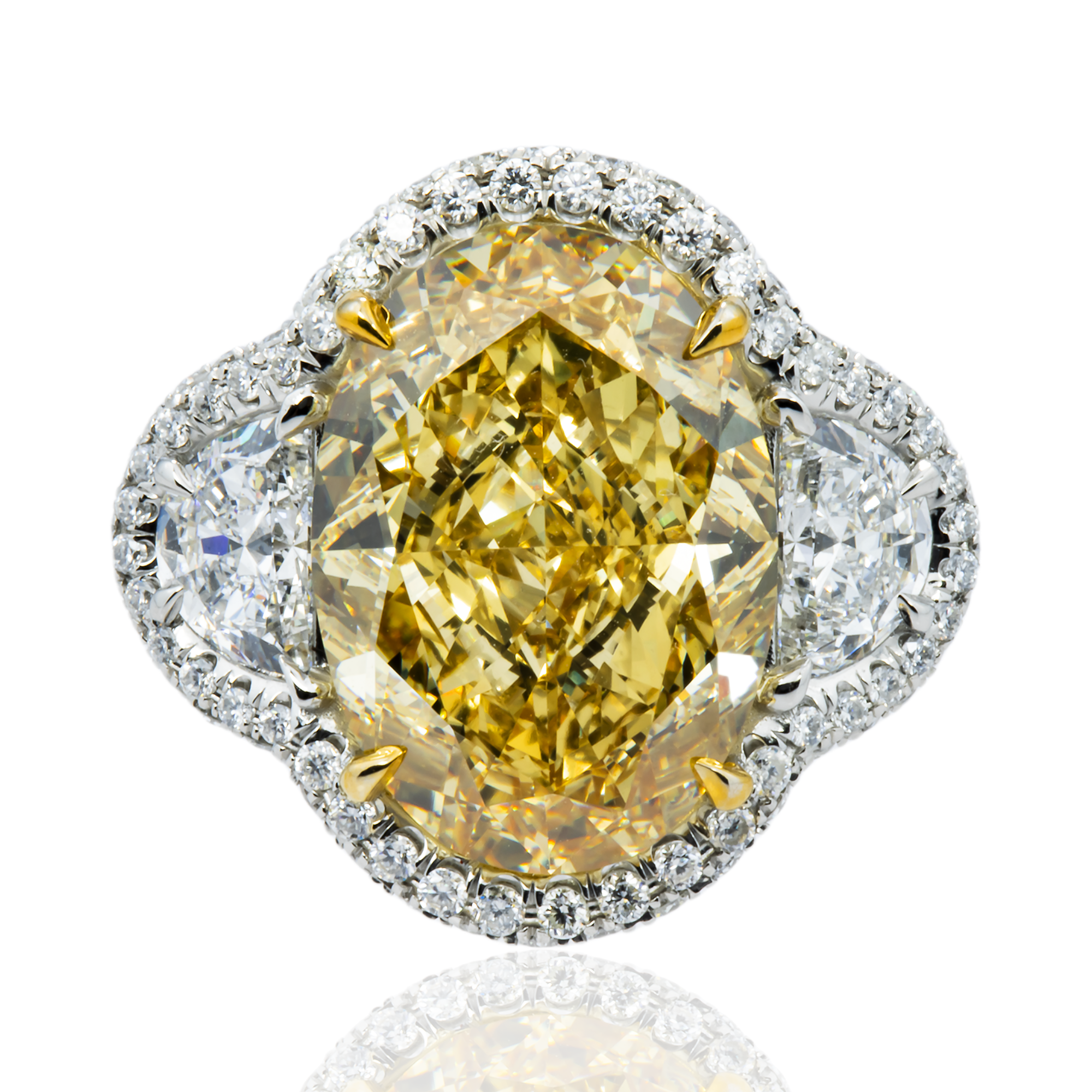 Platinum 11.25ct Oval Fancy Yellow Diamond Ring 12.85ctw