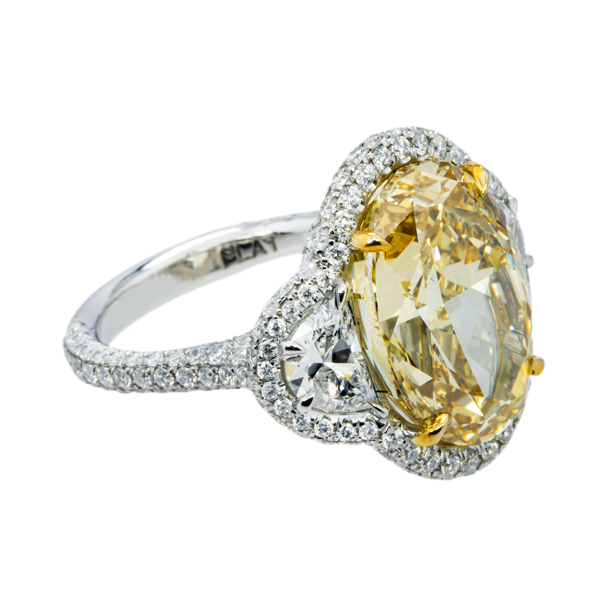 Platinum 11.25ct Oval Fancy Yellow Diamond Ring 12.85ctw