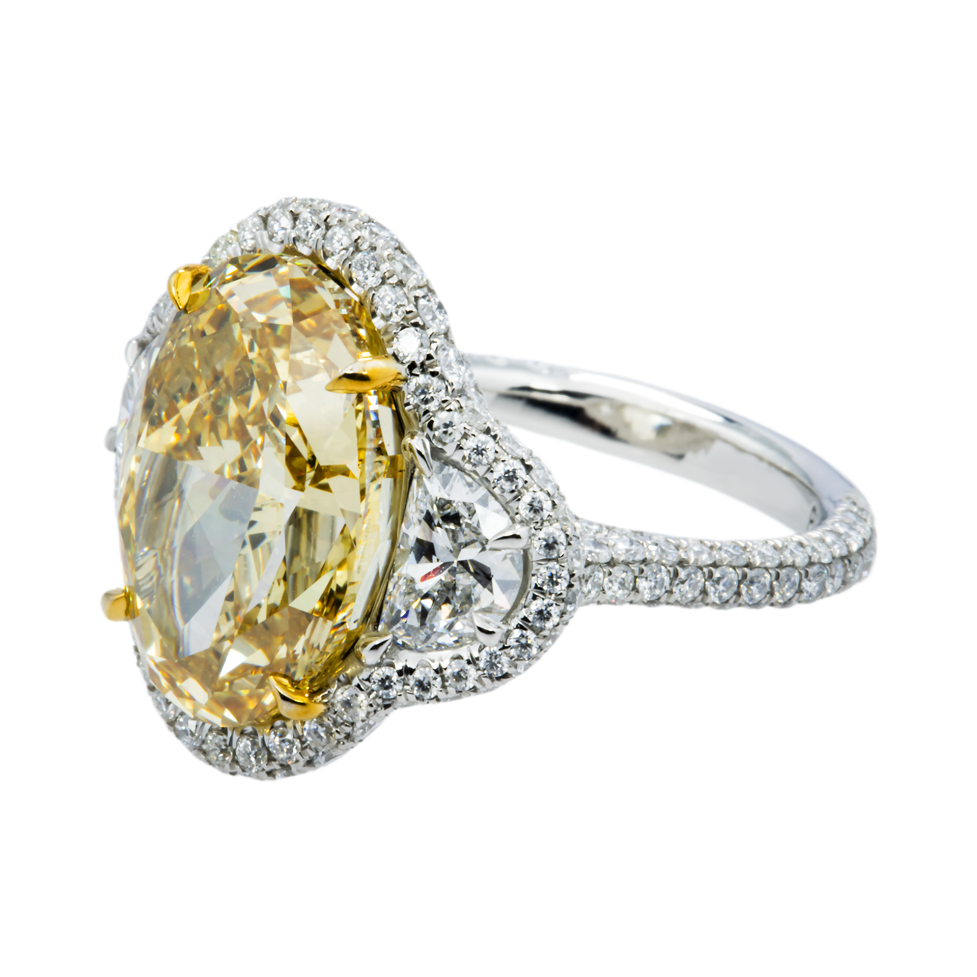 Platinum 11.25ct Oval Fancy Yellow Diamond Ring 12.85ctw