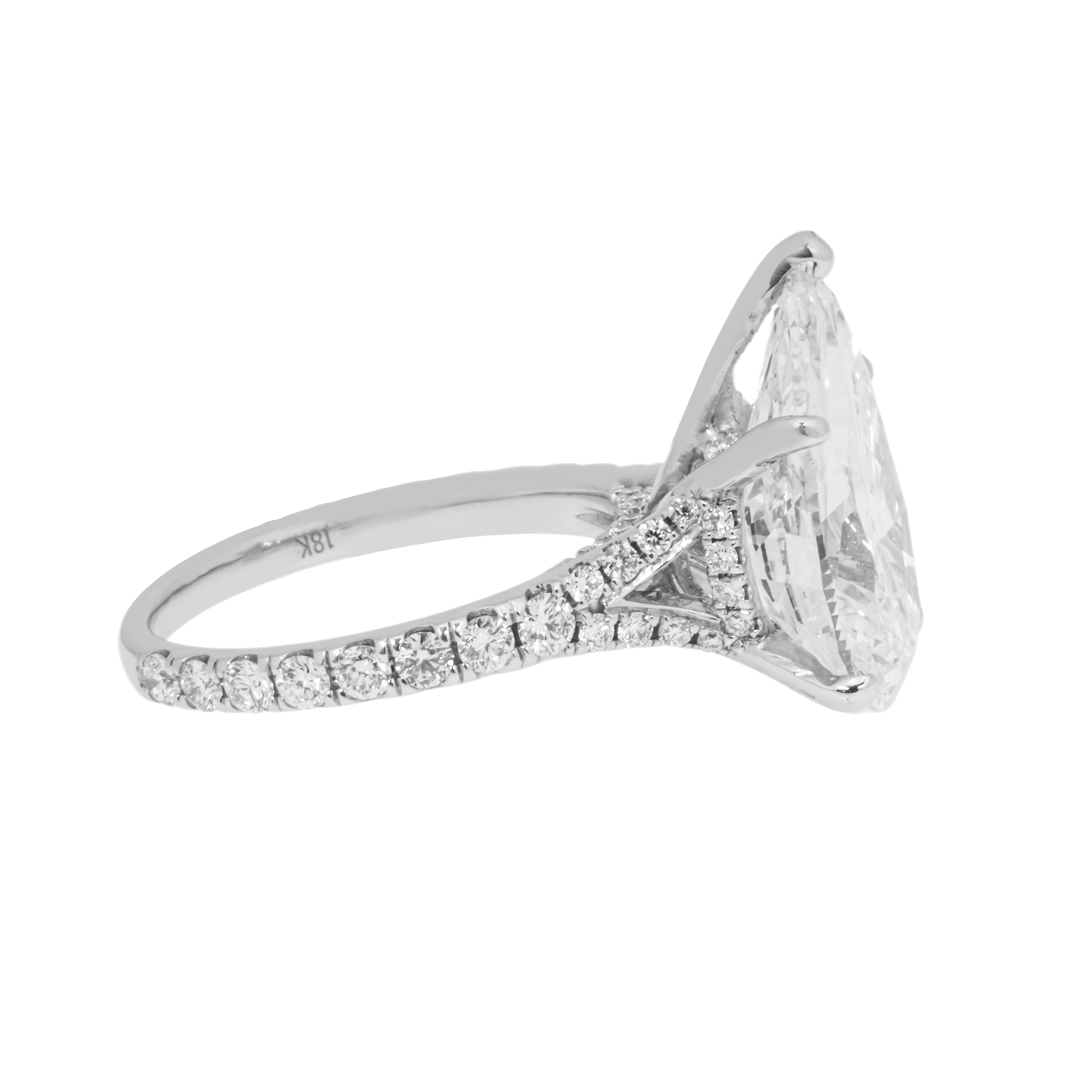 18K White Gold 6.07Ct Pear Cut Diamond Engagement Ring 6.93Ctw Bridal
