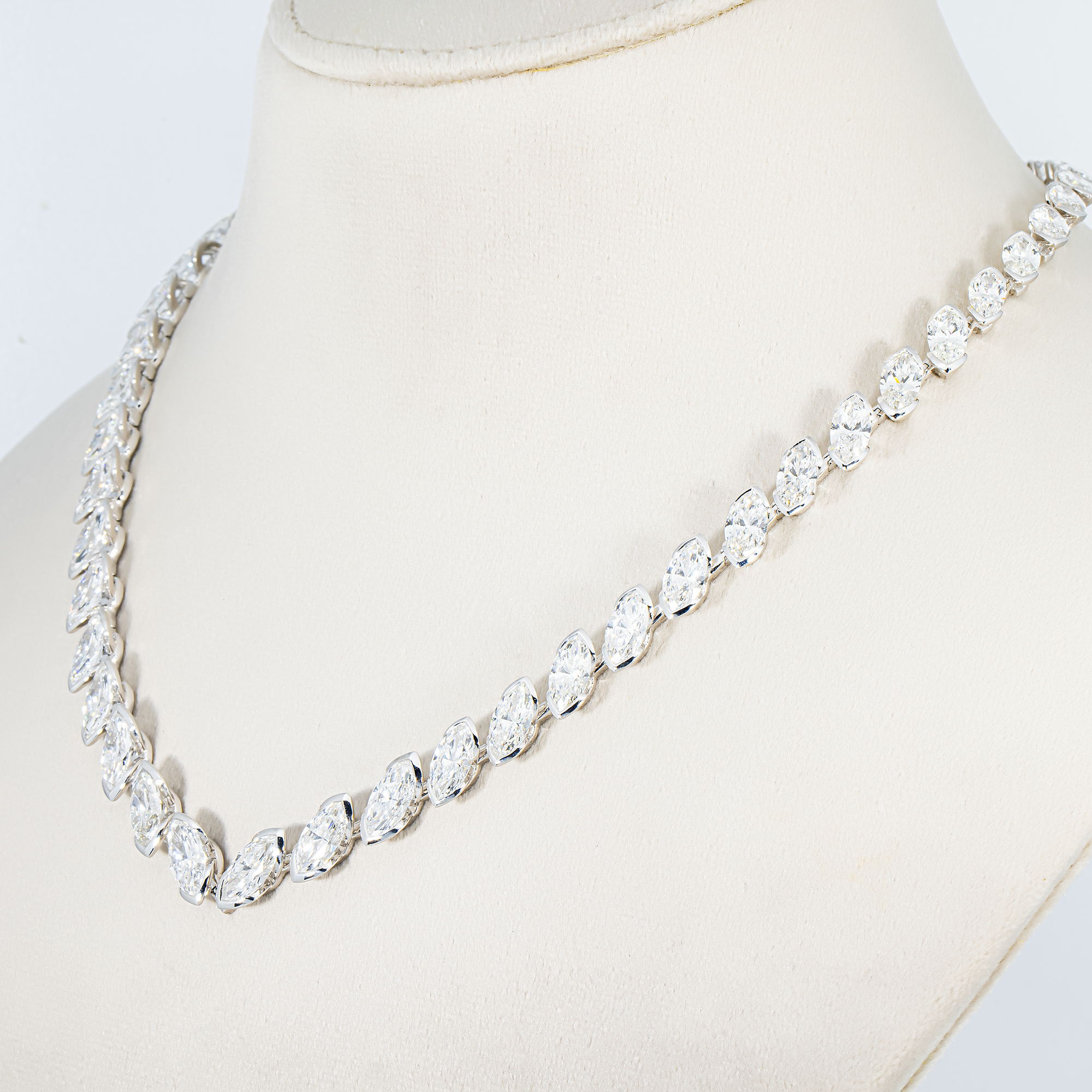 14K White Gold Bezel Set Marquise Cut Satellite Necklace 43.84ct