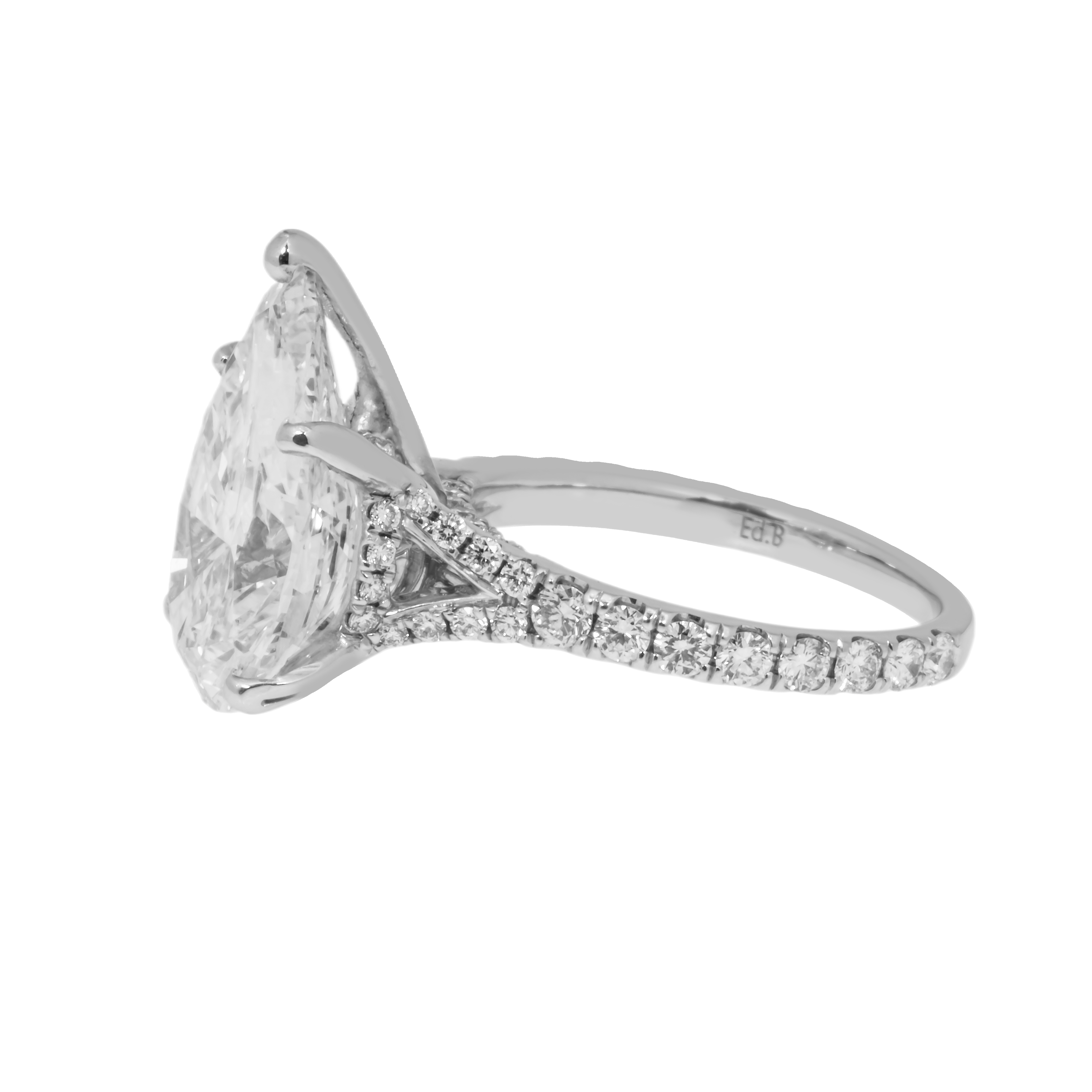 18K White Gold 6.07Ct Pear Cut Diamond Engagement Ring 6.93Ctw Bridal