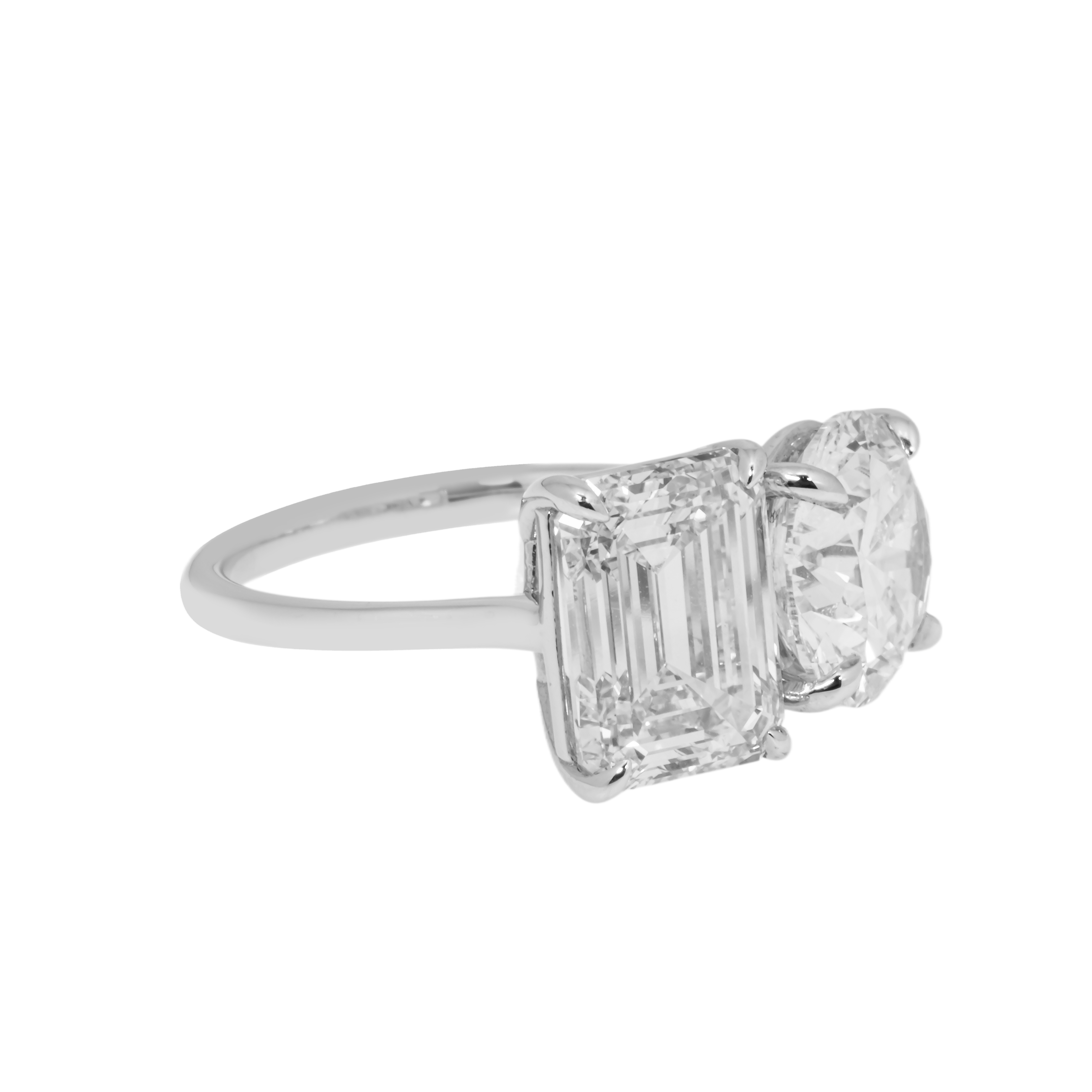 18K White Gold Round & Emerald Cut Double Diamond Ring 7.52Ctw Bridal