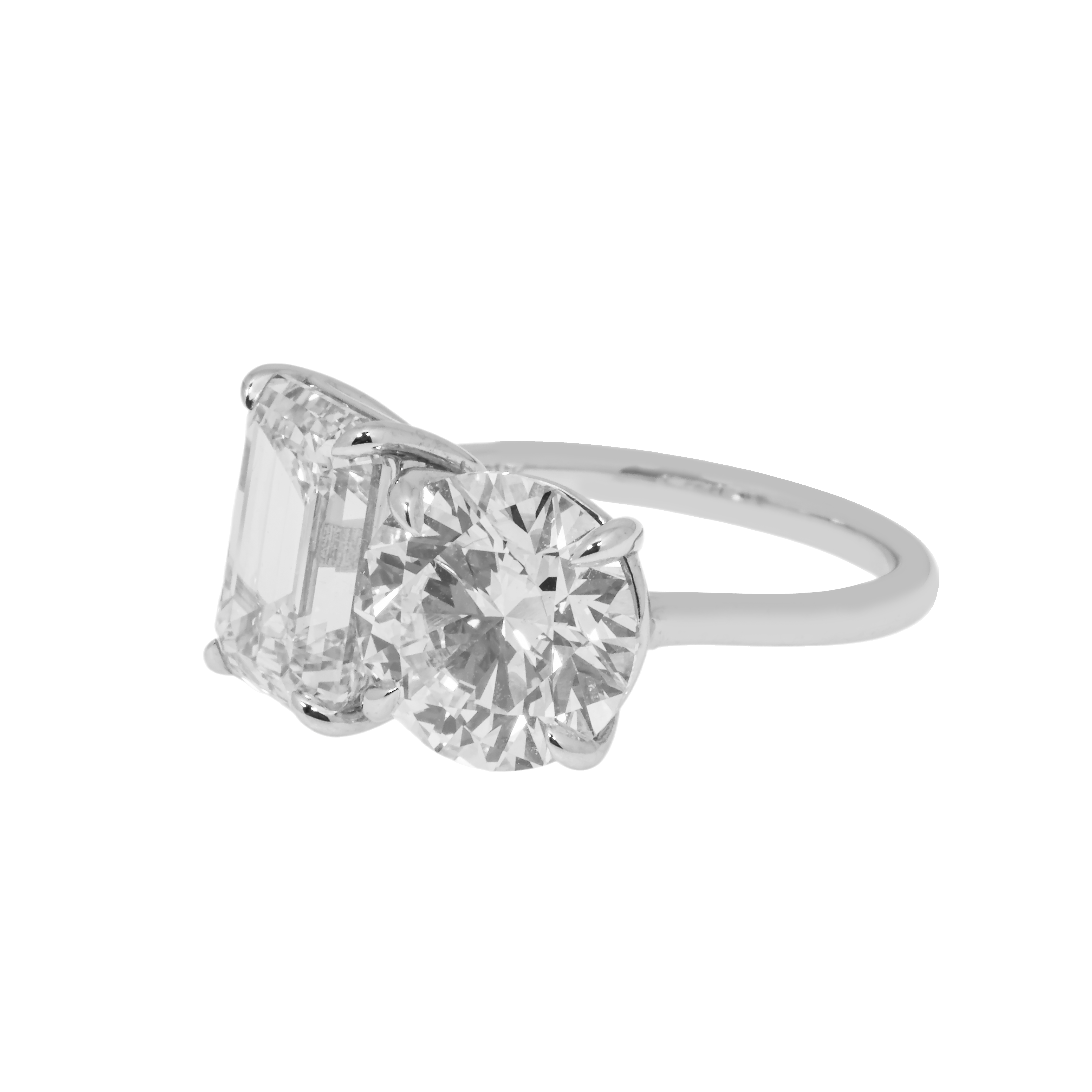 18K White Gold Round & Emerald Cut Double Diamond Ring 7.52Ctw Bridal