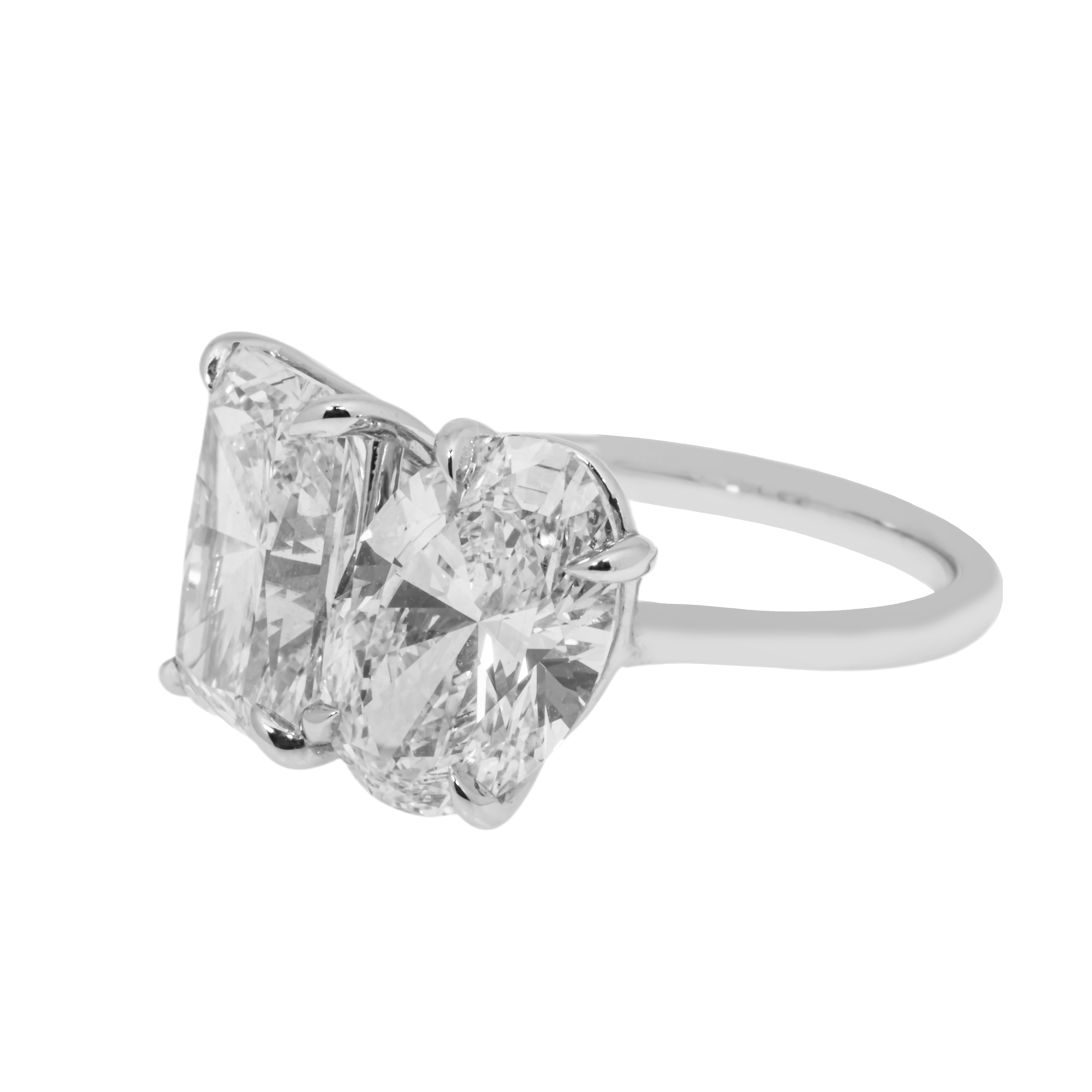 18K White Gold Oval & Radiant Cut Double Diamond Engagement Ring 7.07Ctw Bridal