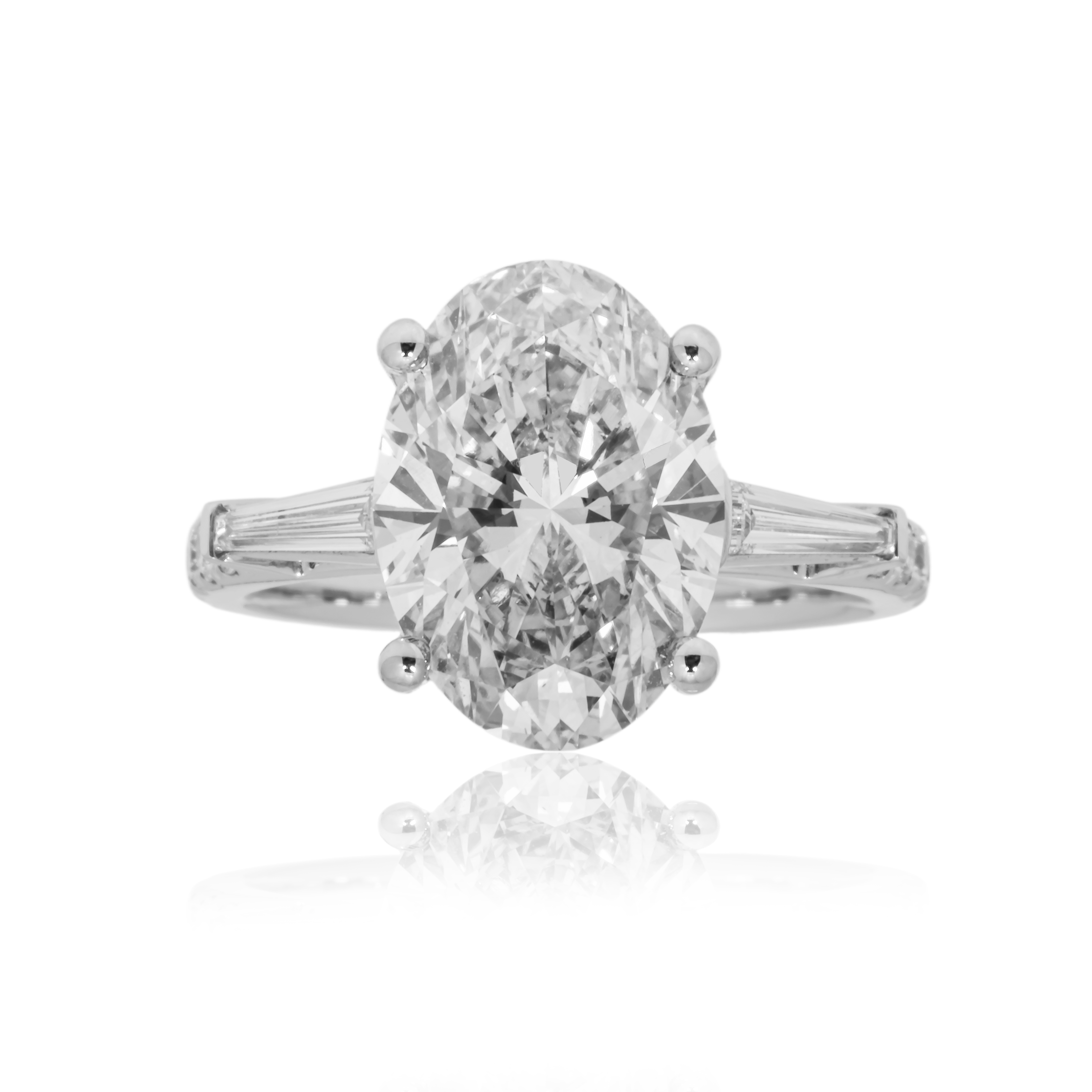 18K White Gold 4.35Ct Oval Cut Diamond Engagement Ring 5.11Ctw Bridal