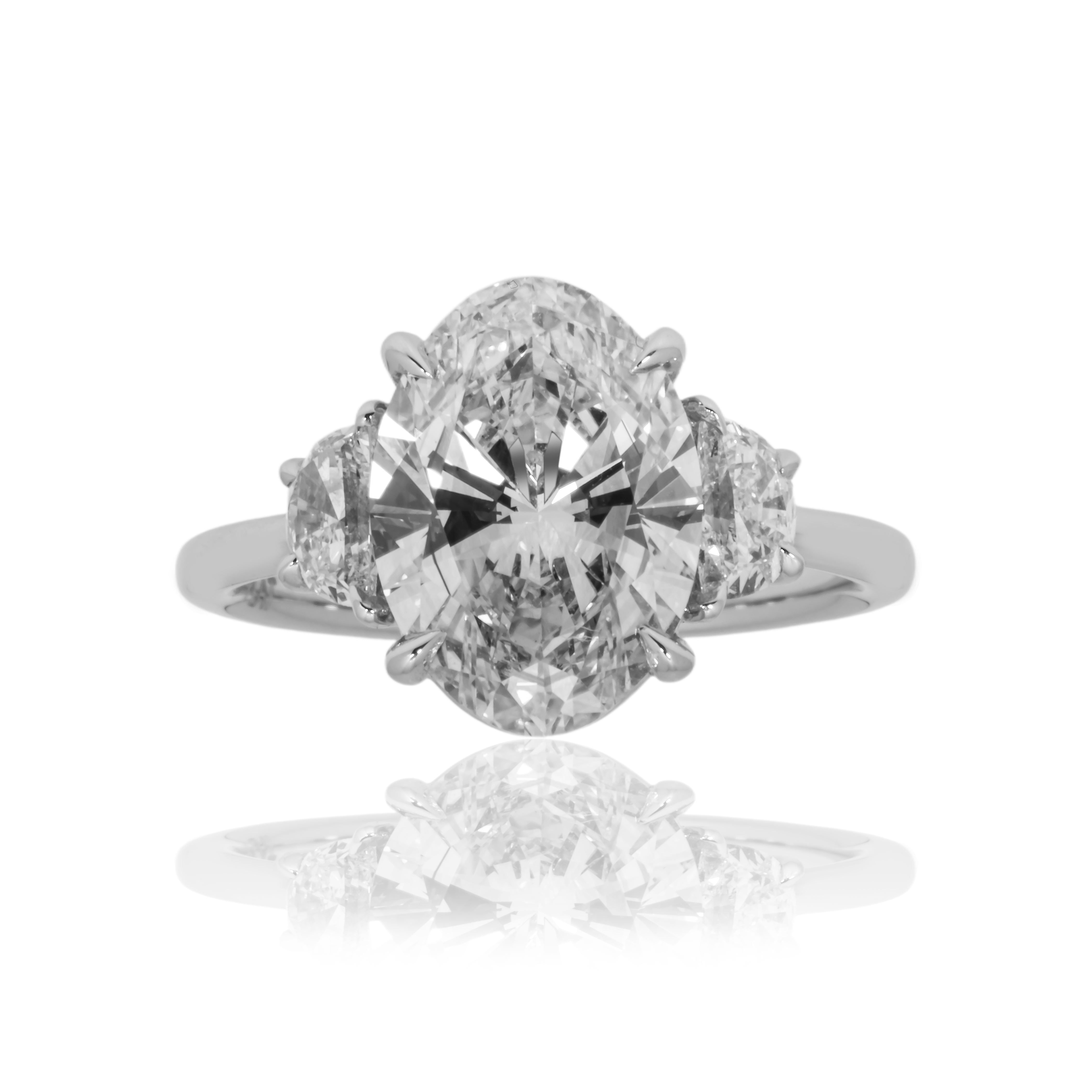Platinum 3.72Ct Oval Cut Triple Diamond Engagement Ring 4.23Ctw Bridal