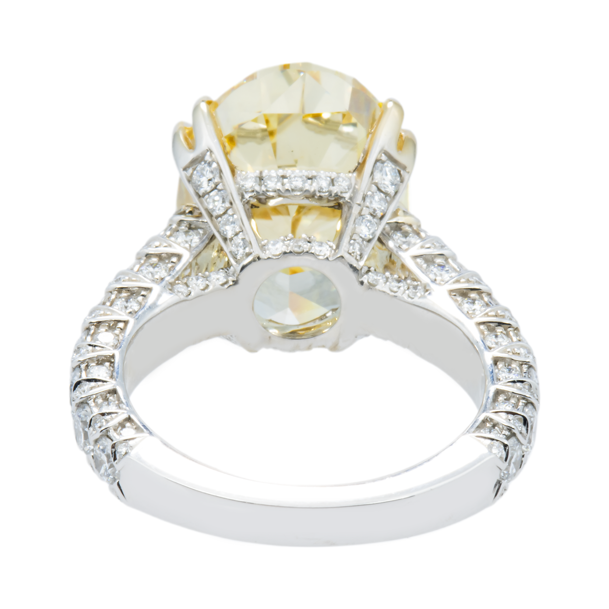 18K White Gold 11.57ct Oval Cut Fancy Yellow Diamond Ring 13.67ctw