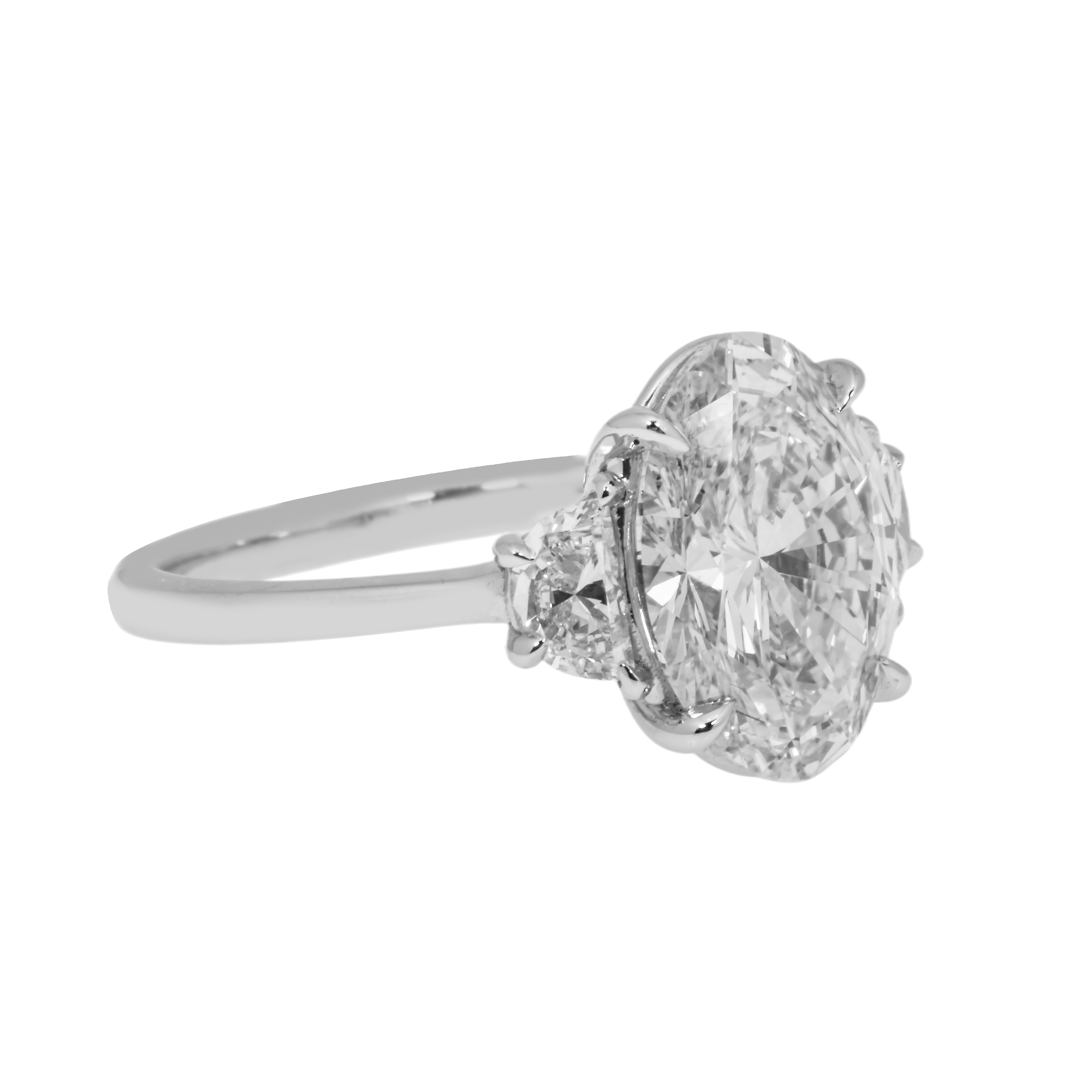 Platinum 3.72Ct Oval Cut Triple Diamond Engagement Ring 4.23Ctw Bridal
