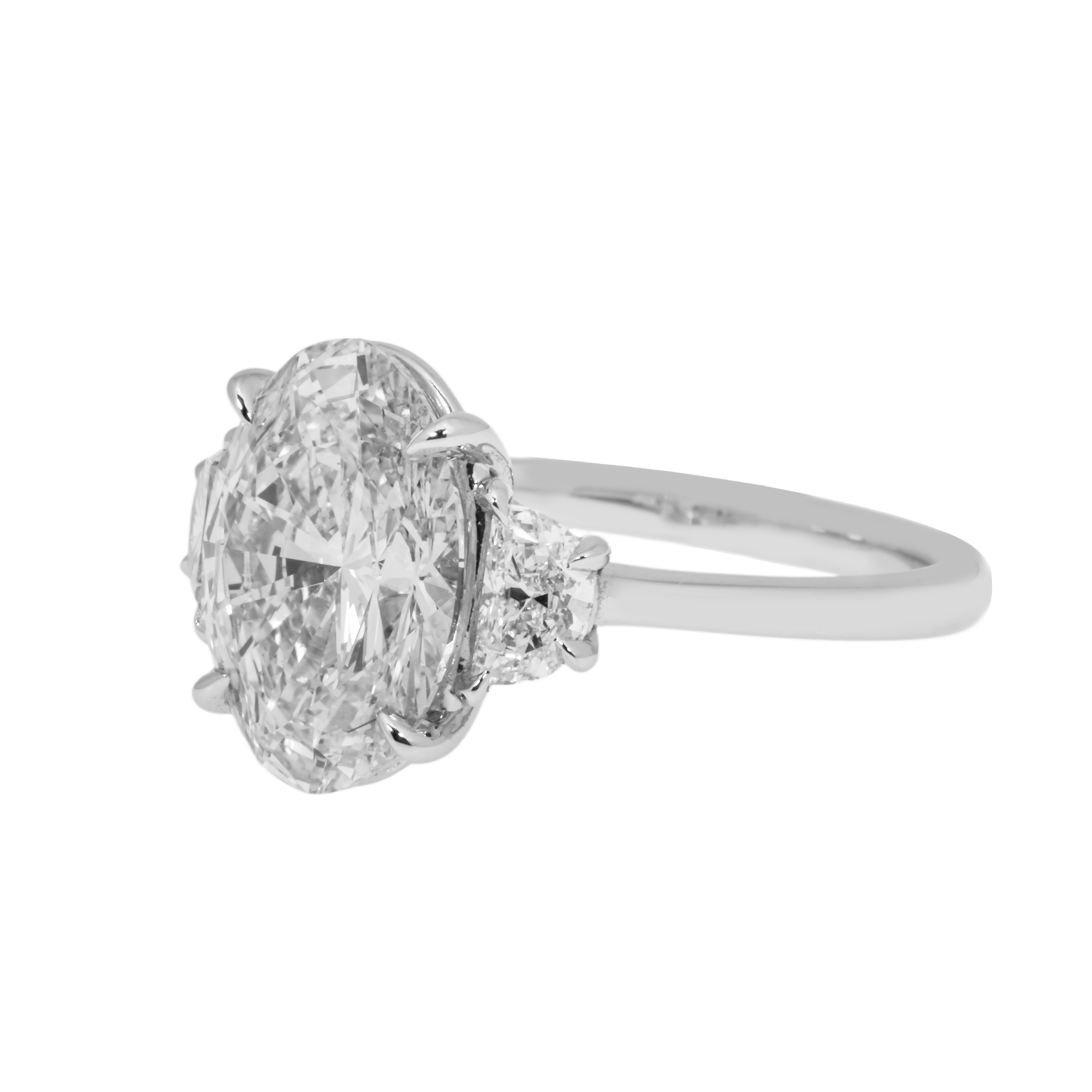 Platinum 3.72Ct Oval Cut Triple Diamond Engagement Ring 4.23Ctw Bridal