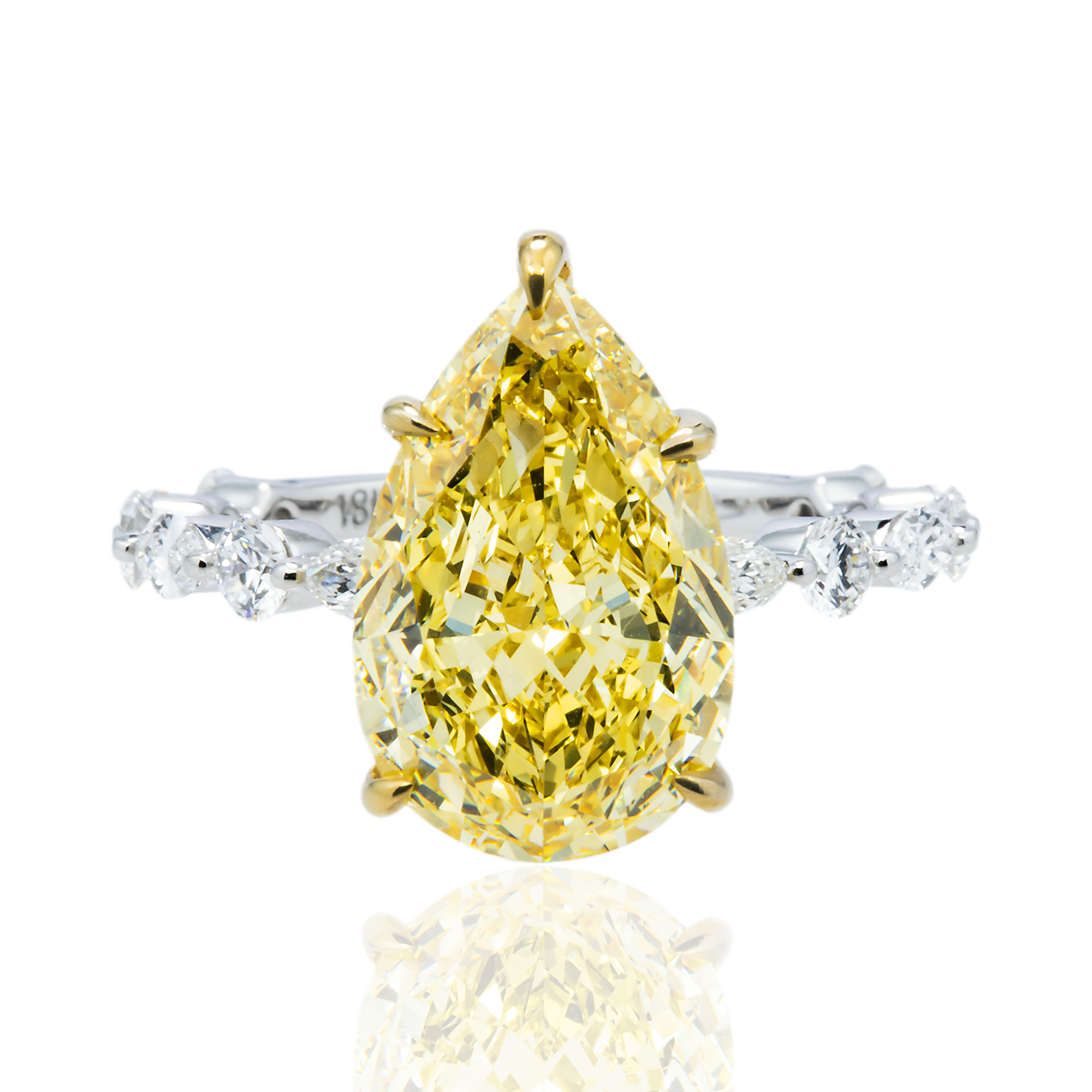 18K White Gold 5.44ct Pear Fancy Yellow Diamond Ring 6.49ctw