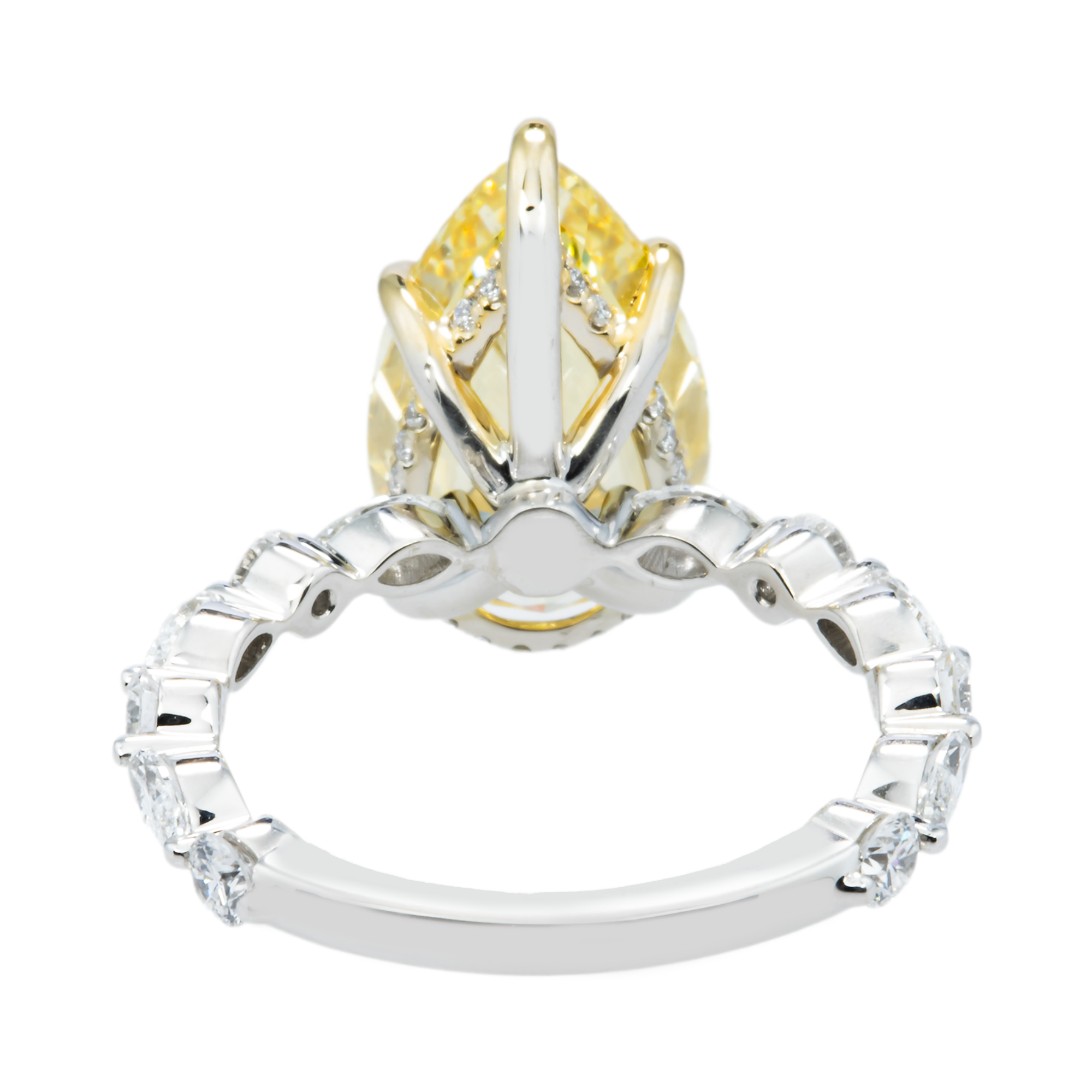 18K White Gold 5.44ct Pear Fancy Yellow Diamond Ring 6.49ctw