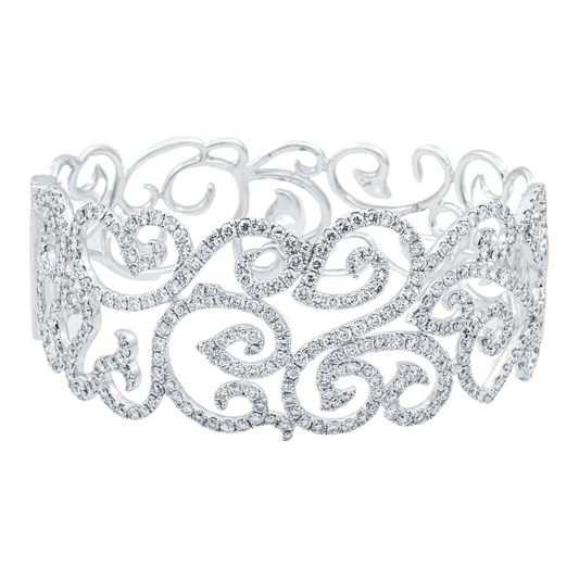 14K White Gold Round Diamond Bangle Bracelet 7.48ct
