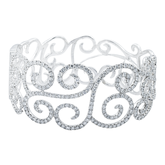 14K White Gold Round Diamond Bangle Bracelet 7.30ct