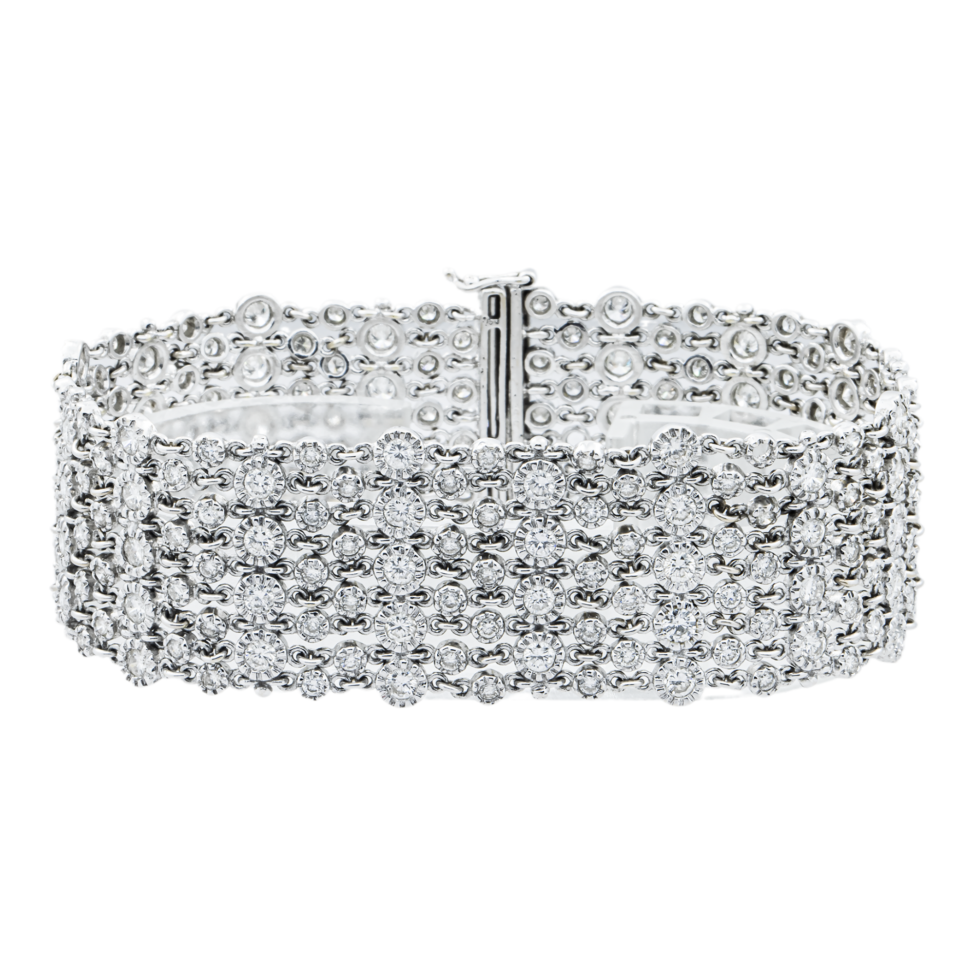 18K White Gold Five Row Round Diamond 10.54ct